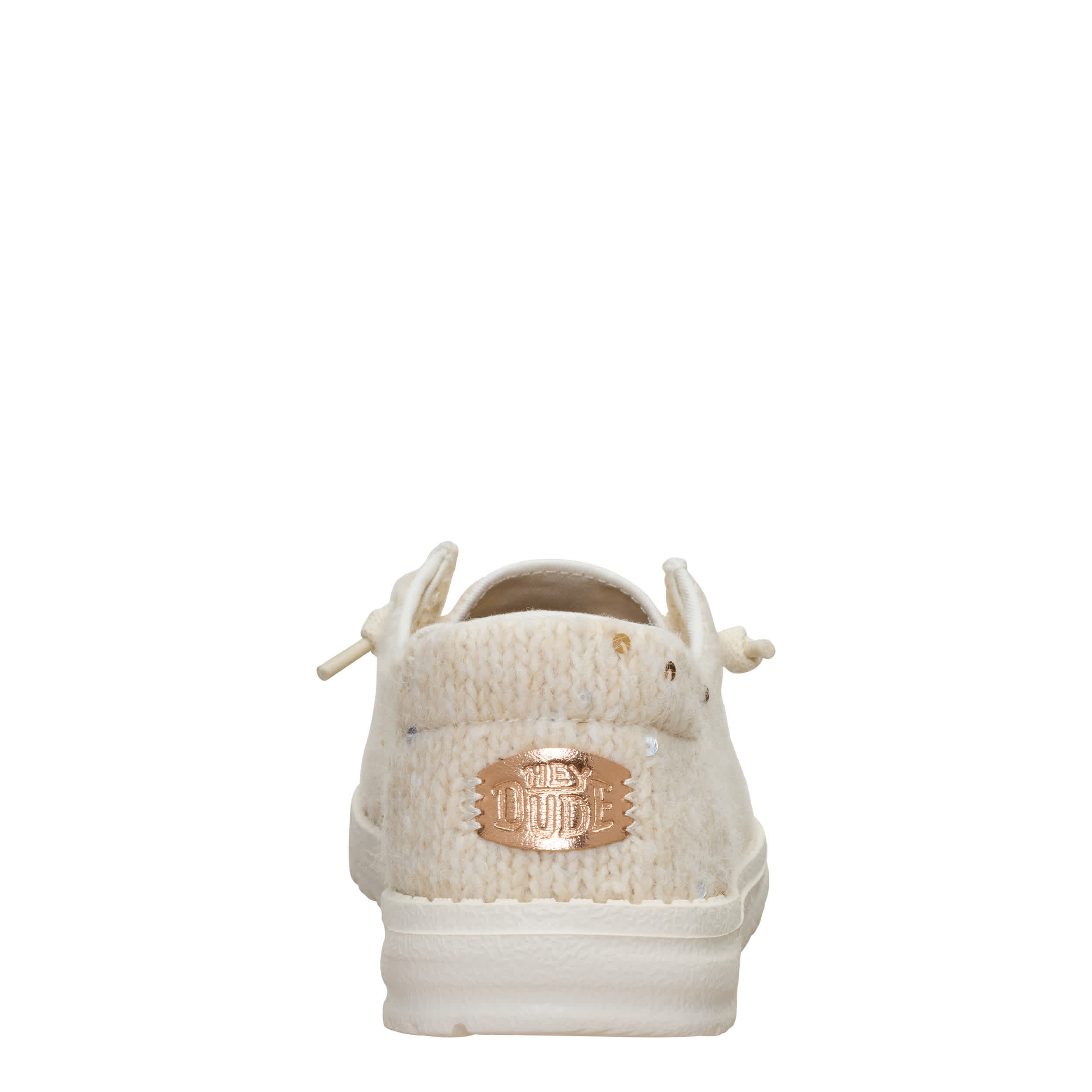 HEYDUDE-WOMENS WENDY KNIT SEQUIN SLIP ON SNEAKER-BEIGE & 
