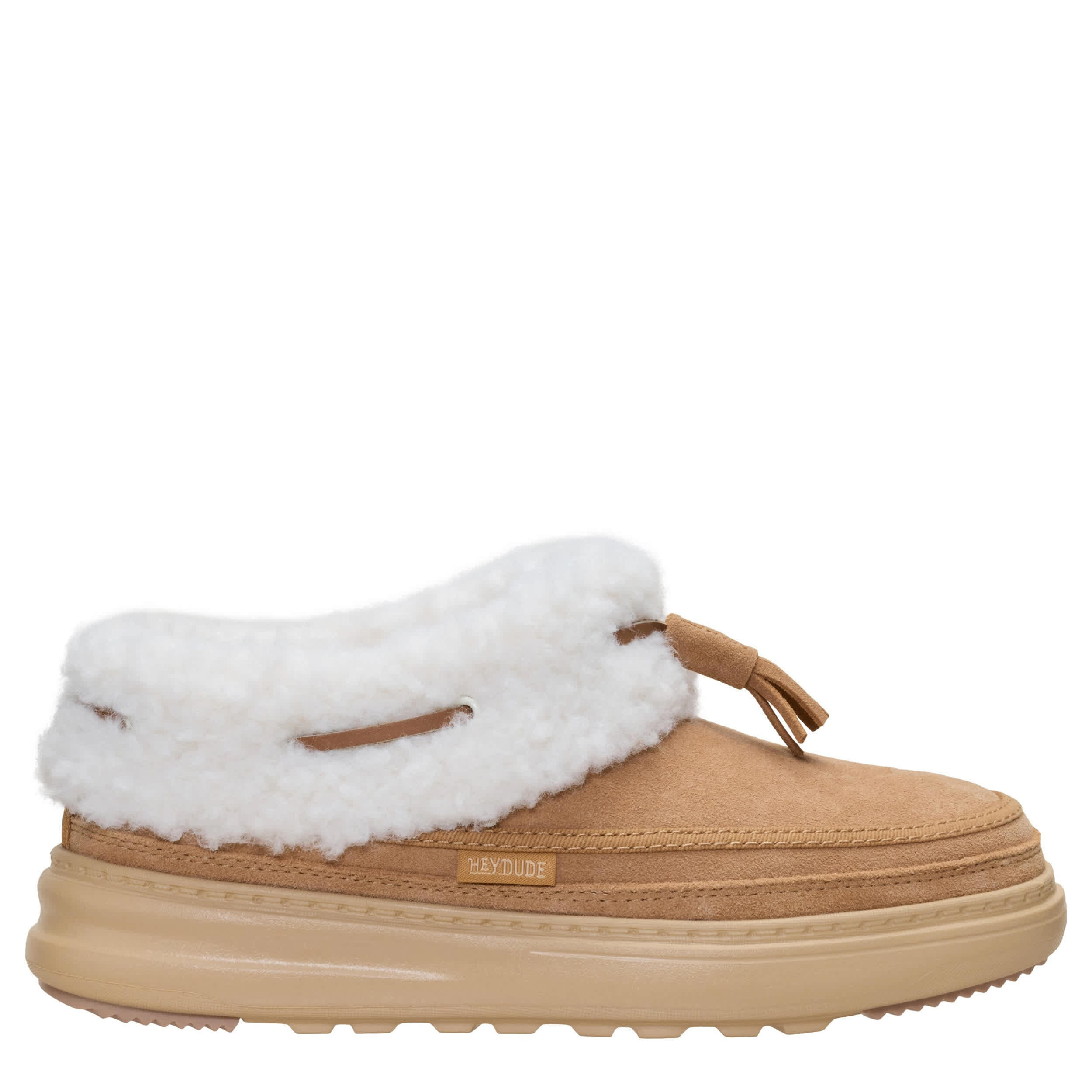 HEYDUDE-WOMENS "REMI TOASTEE LO TASSEL SLIPPER-TAN & OFF WHITE