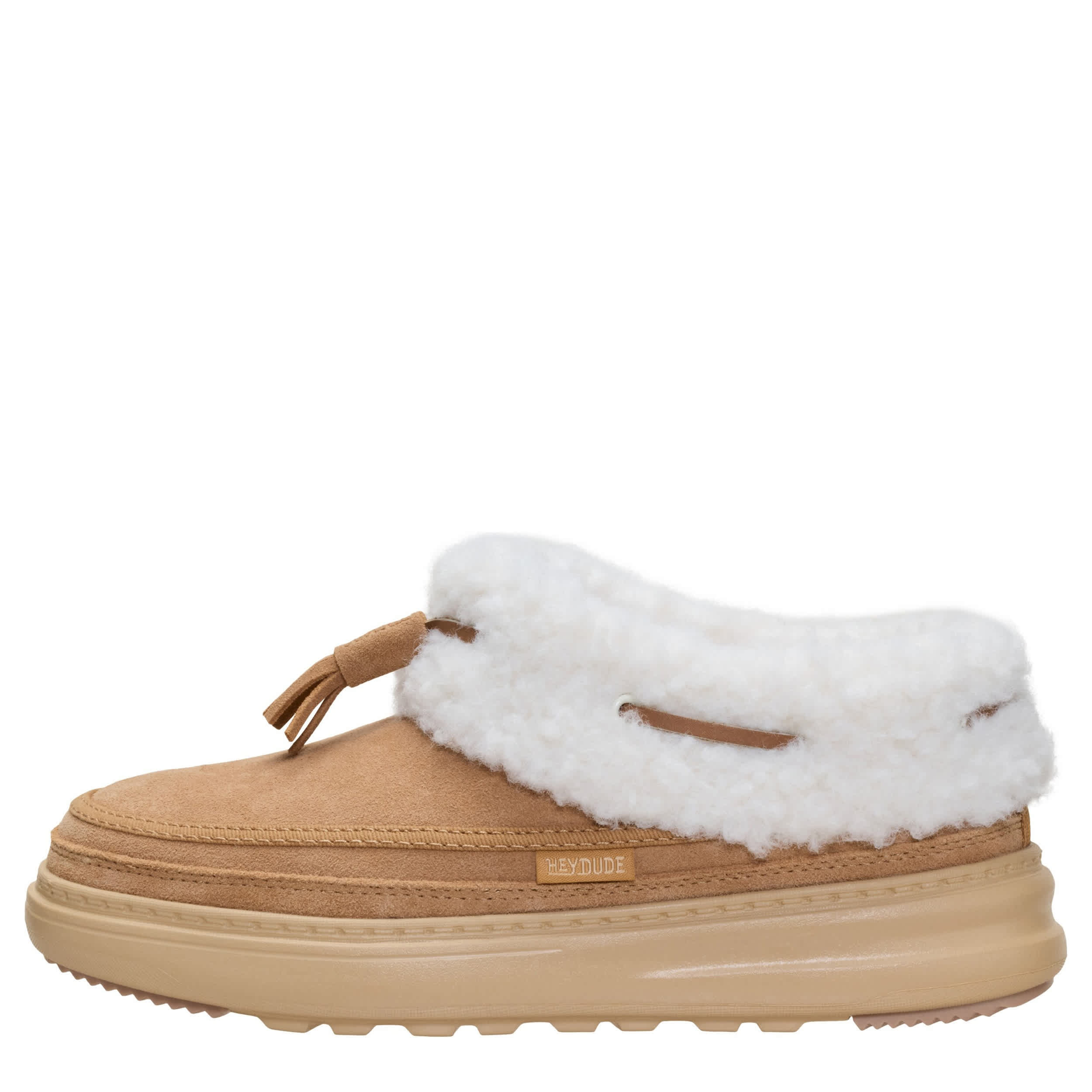 HEYDUDE-WOMENS "REMI TOASTEE LO TASSEL SLIPPER-TAN & OFF WHITE