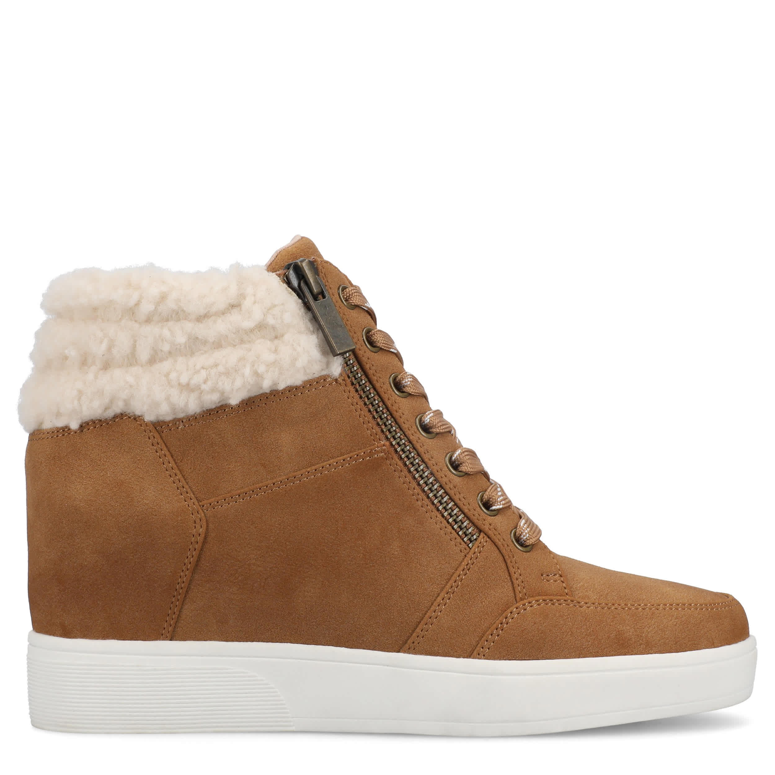 JOURNEE COLLECTION-WOMENS CLARITY WEDGE SNEAKER-COGNAC & 