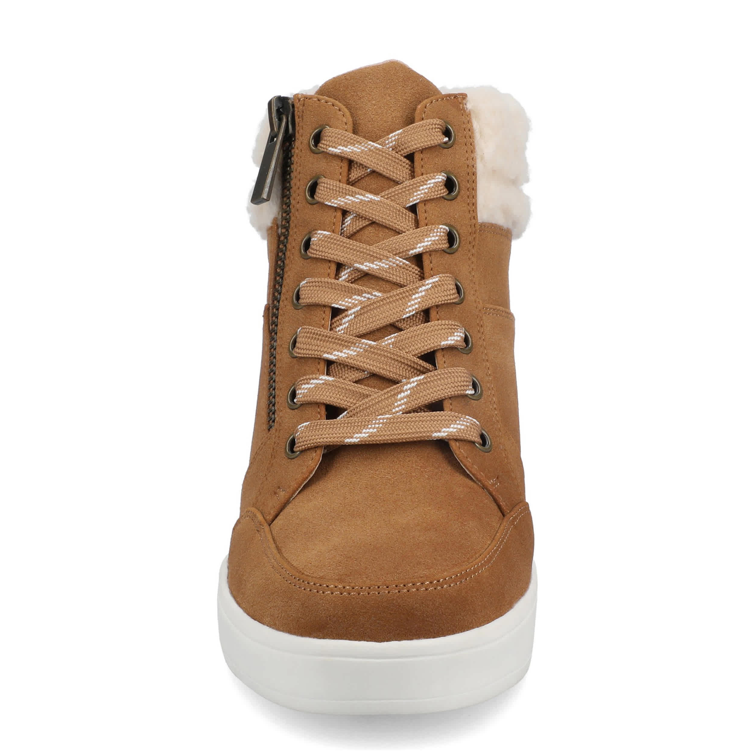 JOURNEE COLLECTION-WOMENS CLARITY WEDGE SNEAKER-COGNAC & 