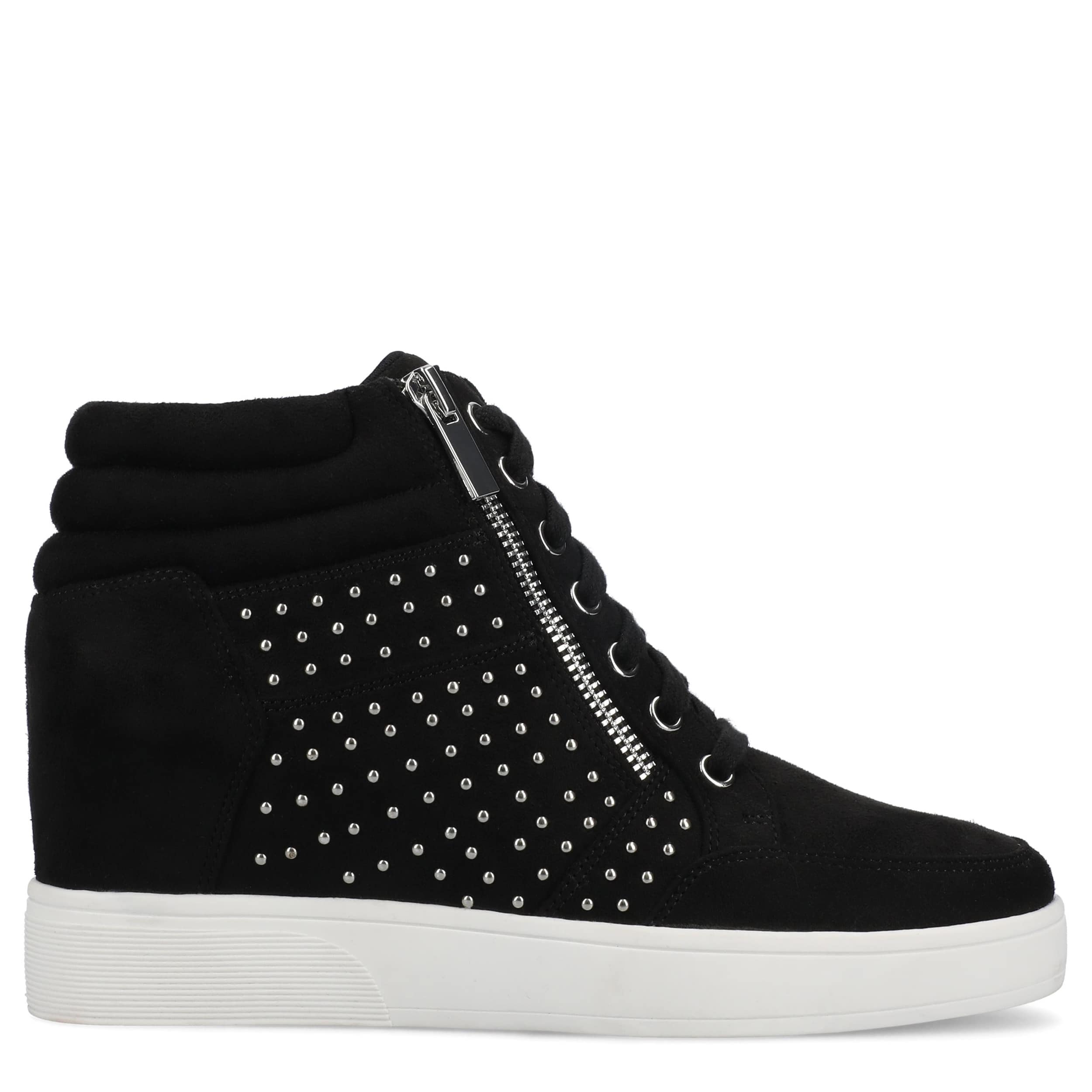 JOURNEE COLLECTION-WOMENS CLARITY WEDGE SNEAKER-BLACK & MED METALLIC