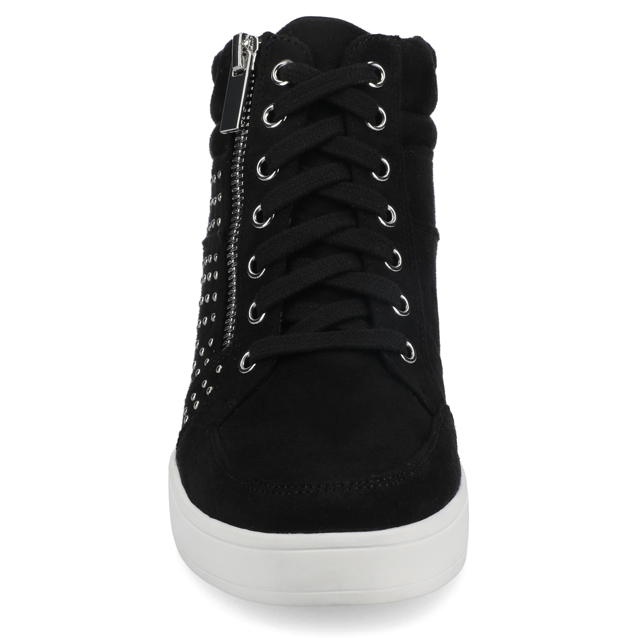 JOURNEE COLLECTION-WOMENS CLARITY WEDGE SNEAKER-BLACK & MED METALLIC