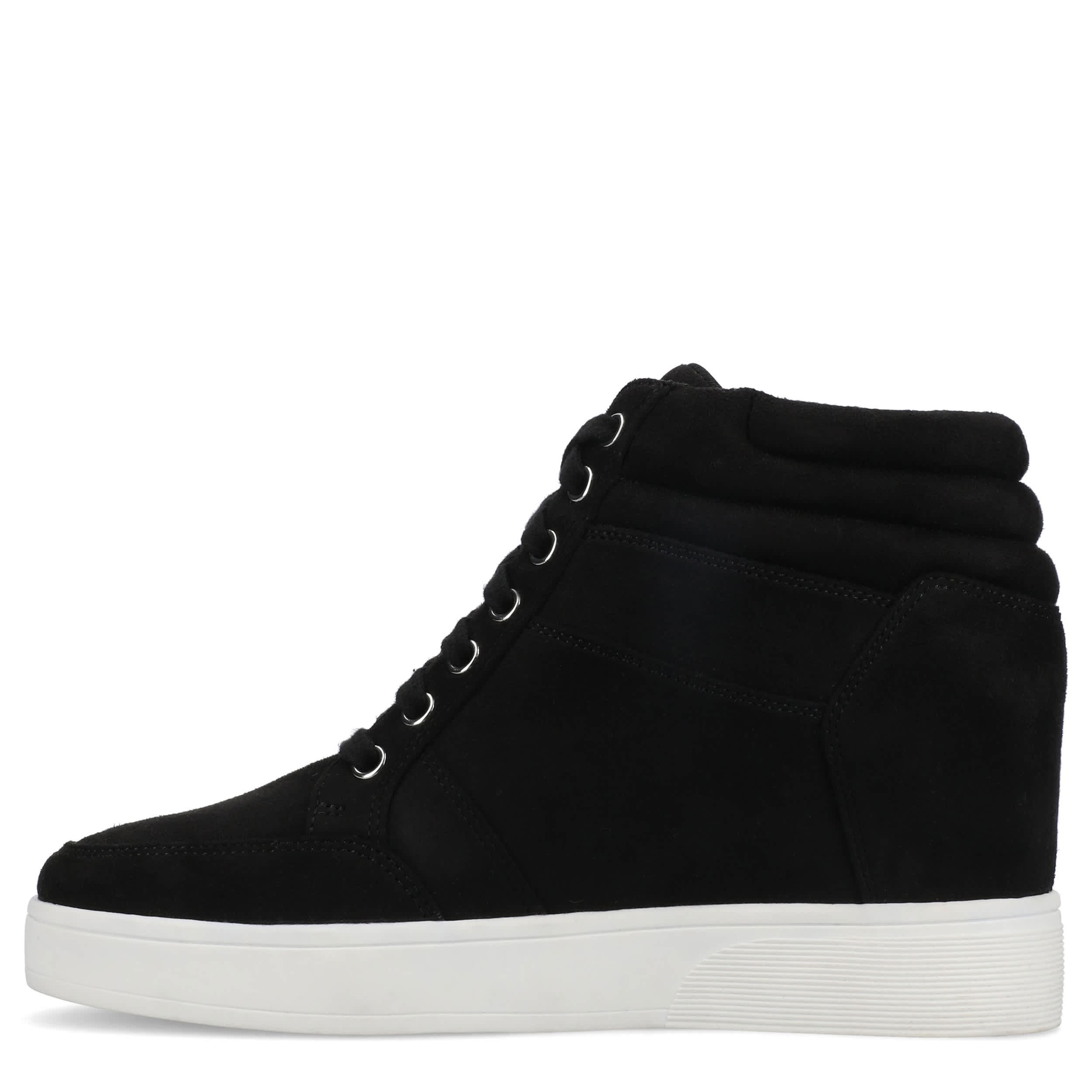 JOURNEE COLLECTION-WOMENS CLARITY WEDGE SNEAKER-BLACK & MED METALLIC