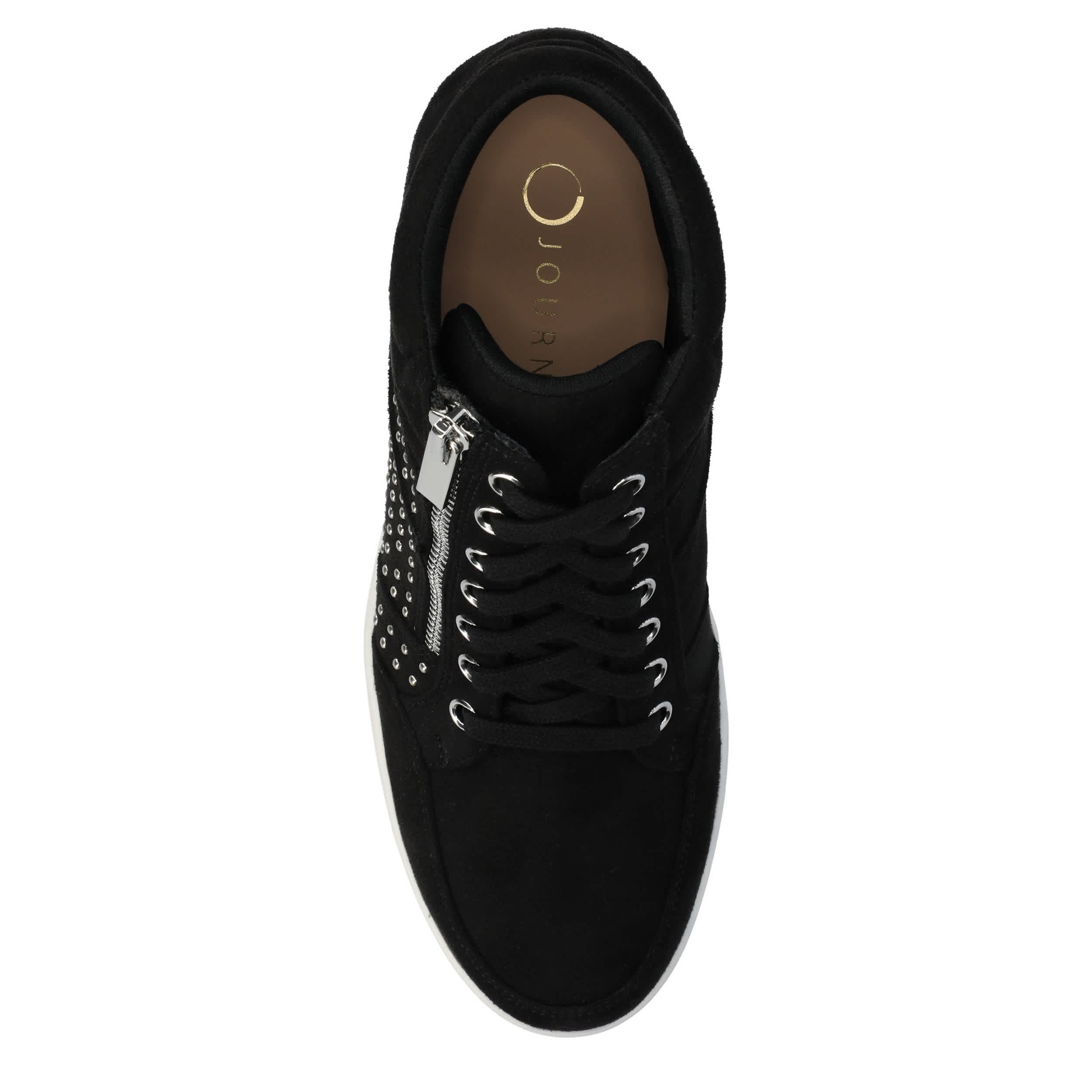 JOURNEE COLLECTION-WOMENS CLARITY WEDGE SNEAKER-BLACK & MED METALLIC