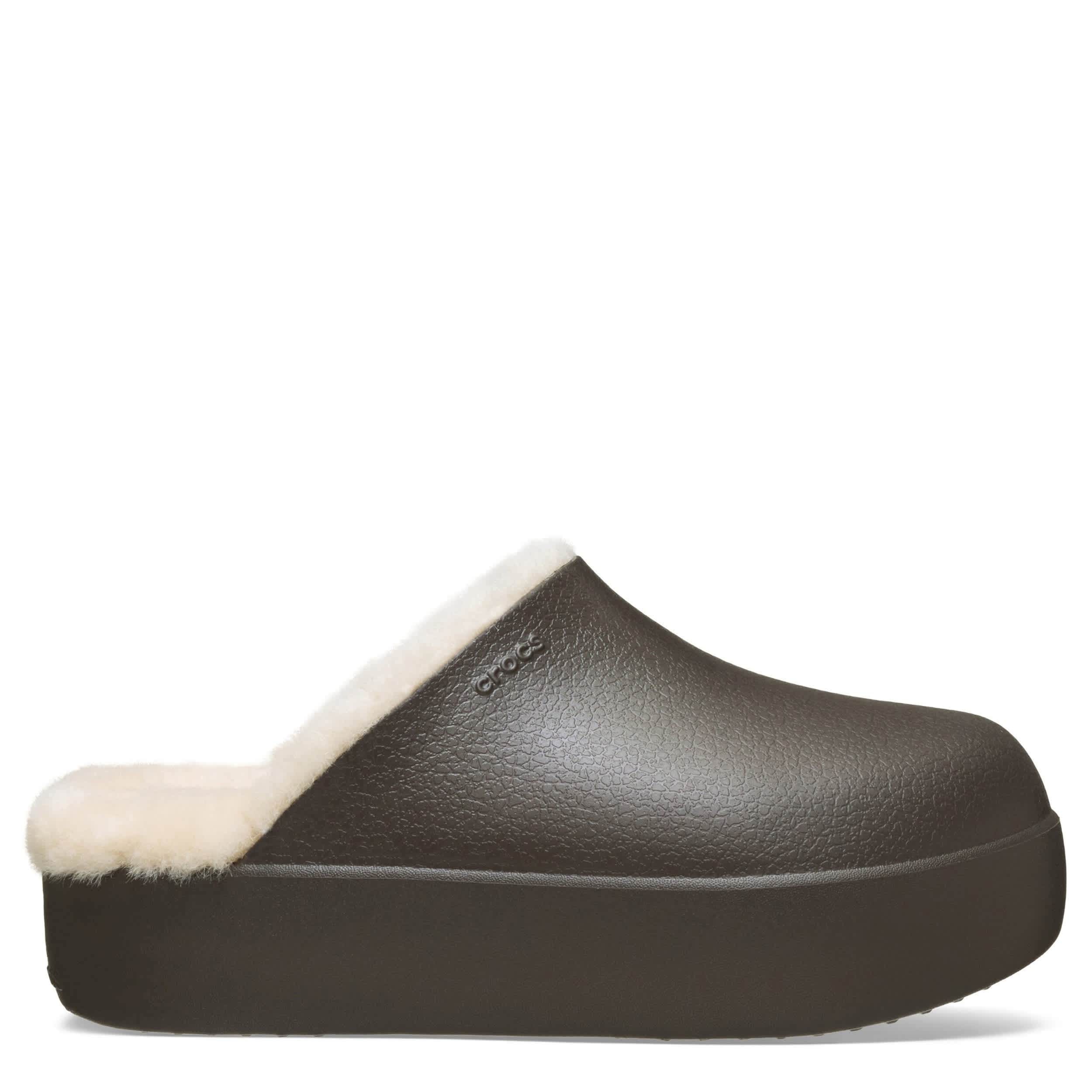 CROCS-WOMENS DYLAN PLATFORM LINED CLOG-ESPRESSO & OFF WHITE