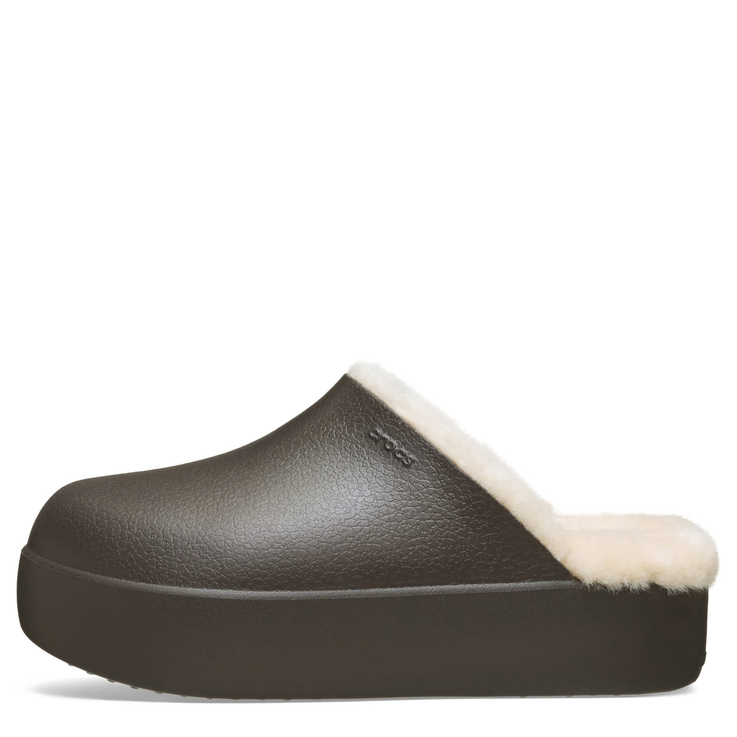 CROCS-WOMENS DYLAN PLATFORM LINED CLOG-ESPRESSO & OFF WHITE