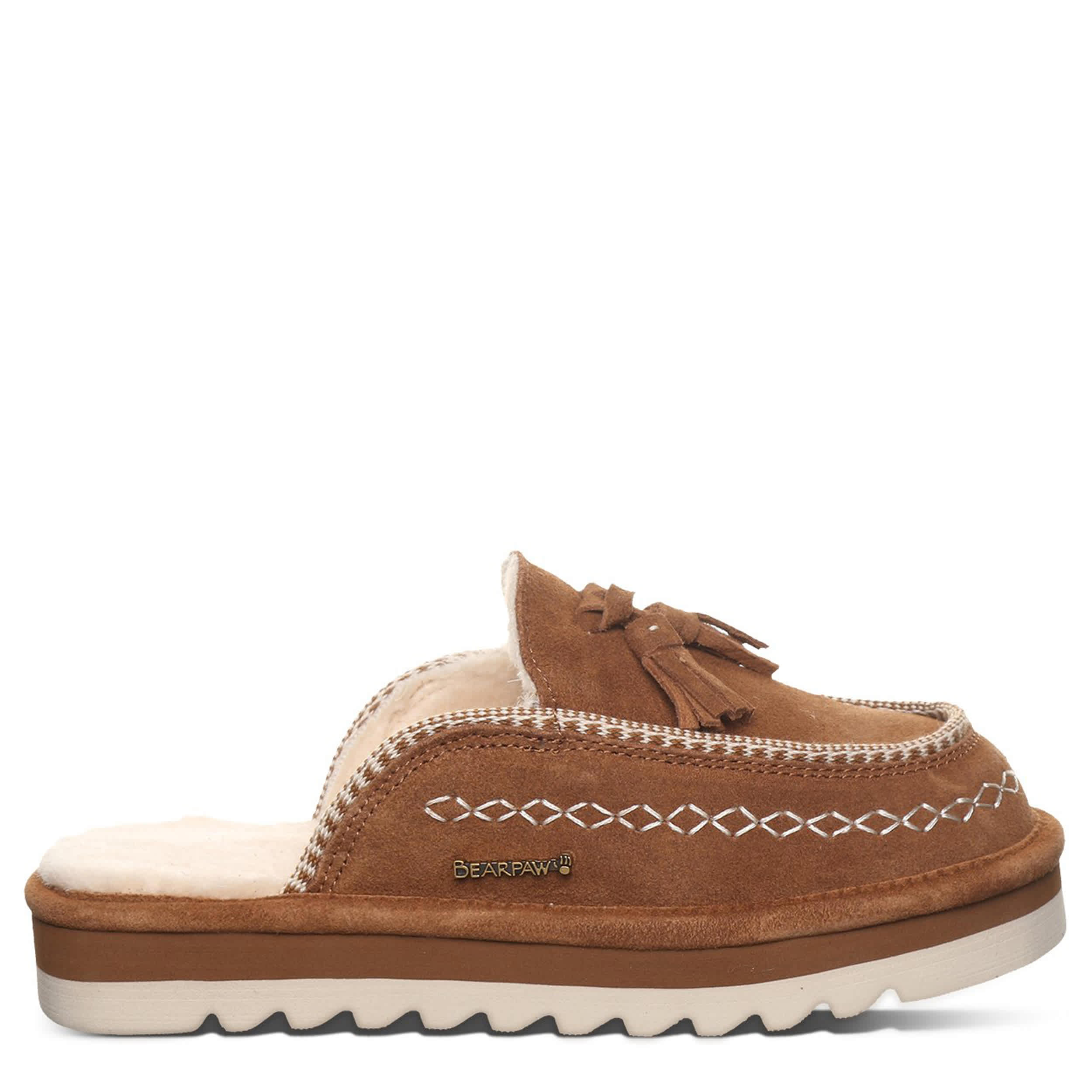 BEARPAW-WOMENS LEONA SLIPPER-DARK TAN & 