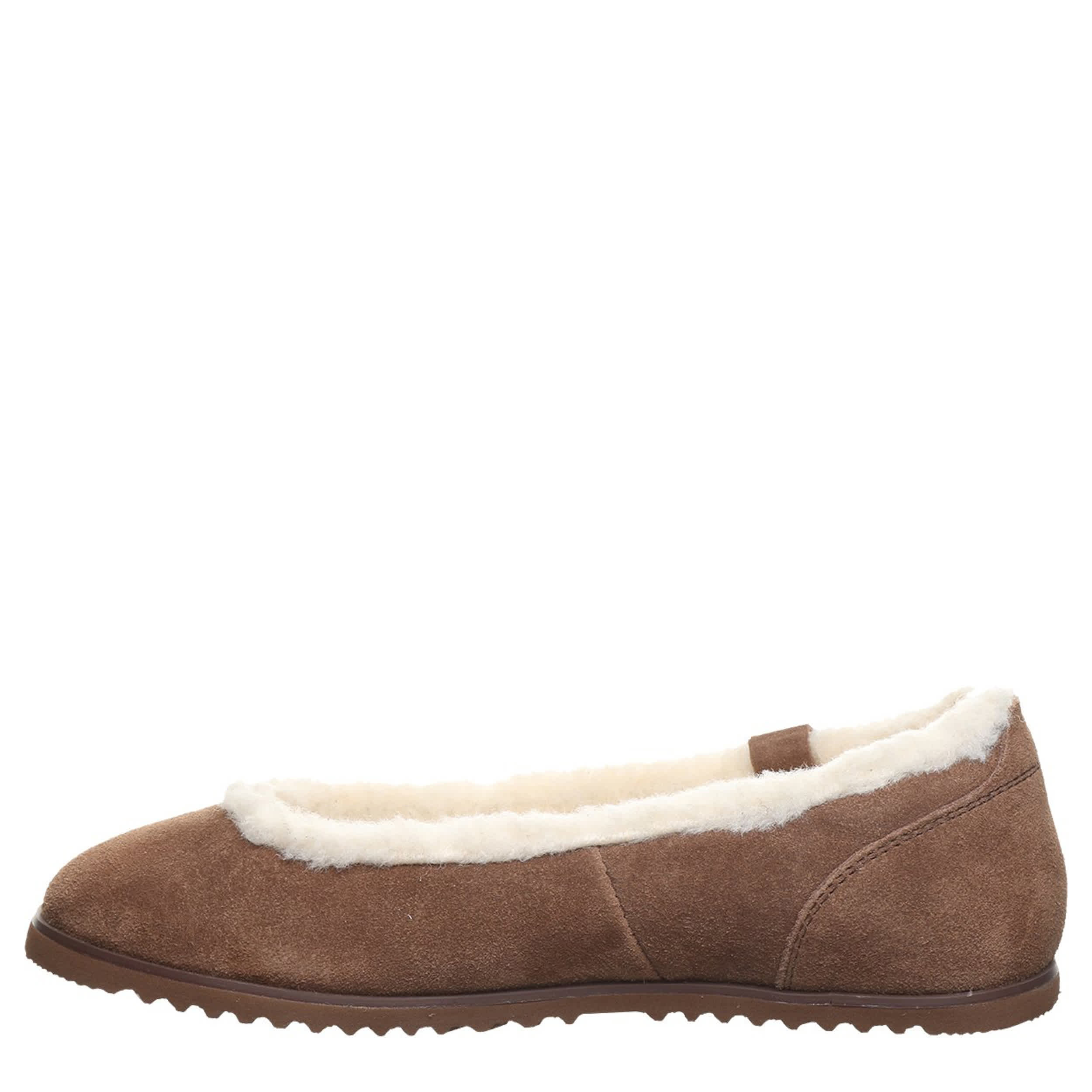 BEARPAW-WOMENS DELPHI FLAT SLIPPER-CHOCOLATE & 
