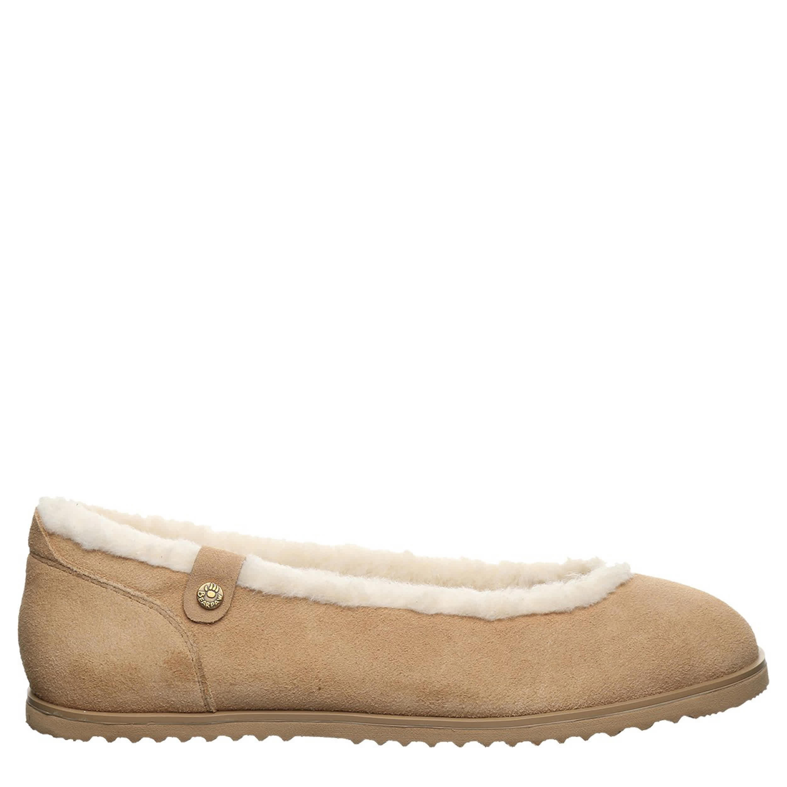 BEARPAW-WOMENS DELPHI FLAT SLIPPER-WHEAT & 