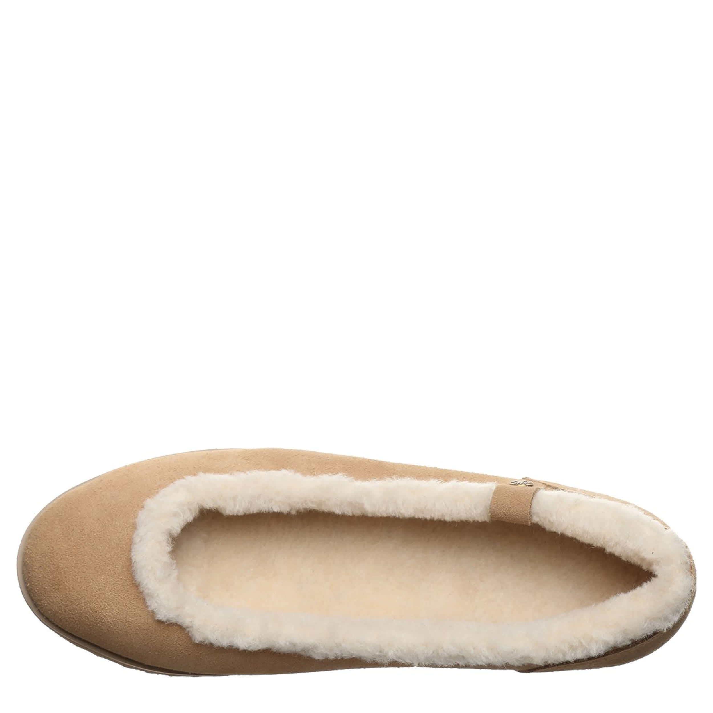 BEARPAW-WOMENS DELPHI FLAT SLIPPER-WHEAT & 
