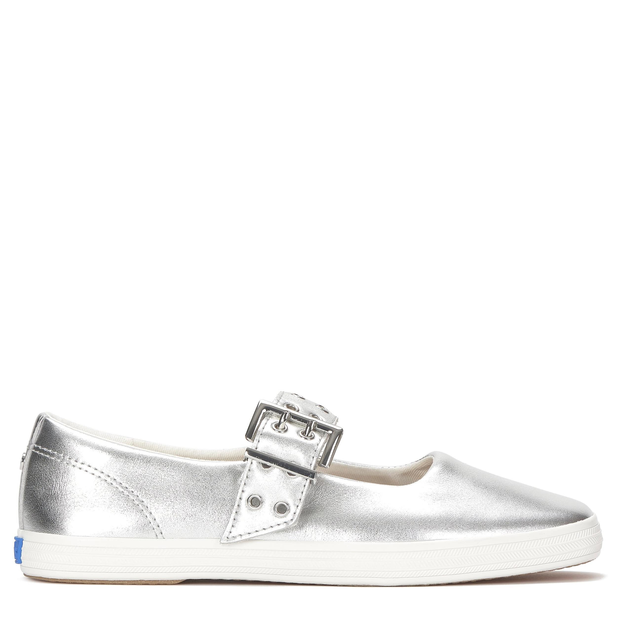 KEDS-WOMENS SQUARE TOE MINI BOW MARY JANE SNEAKER-SILVER & 
