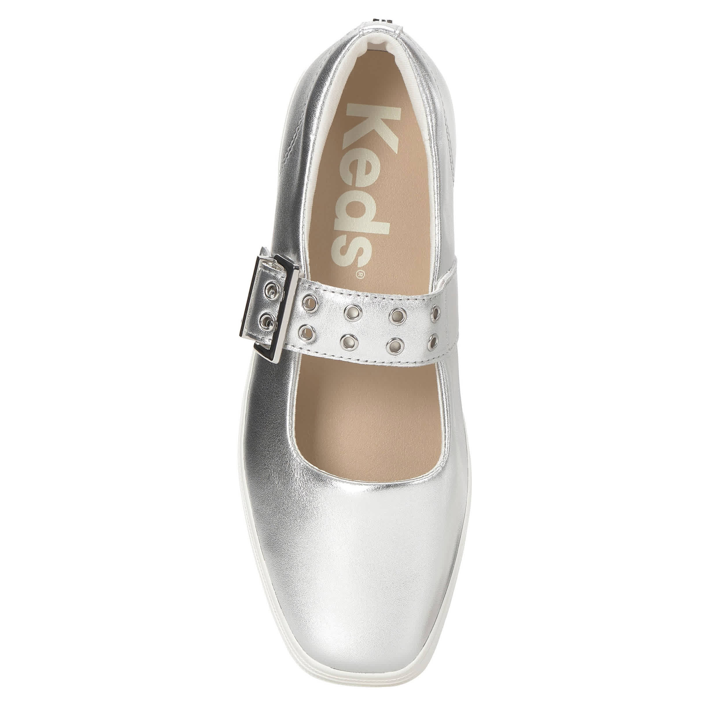 KEDS-WOMENS SQUARE TOE MINI BOW MARY JANE SNEAKER-SILVER & 