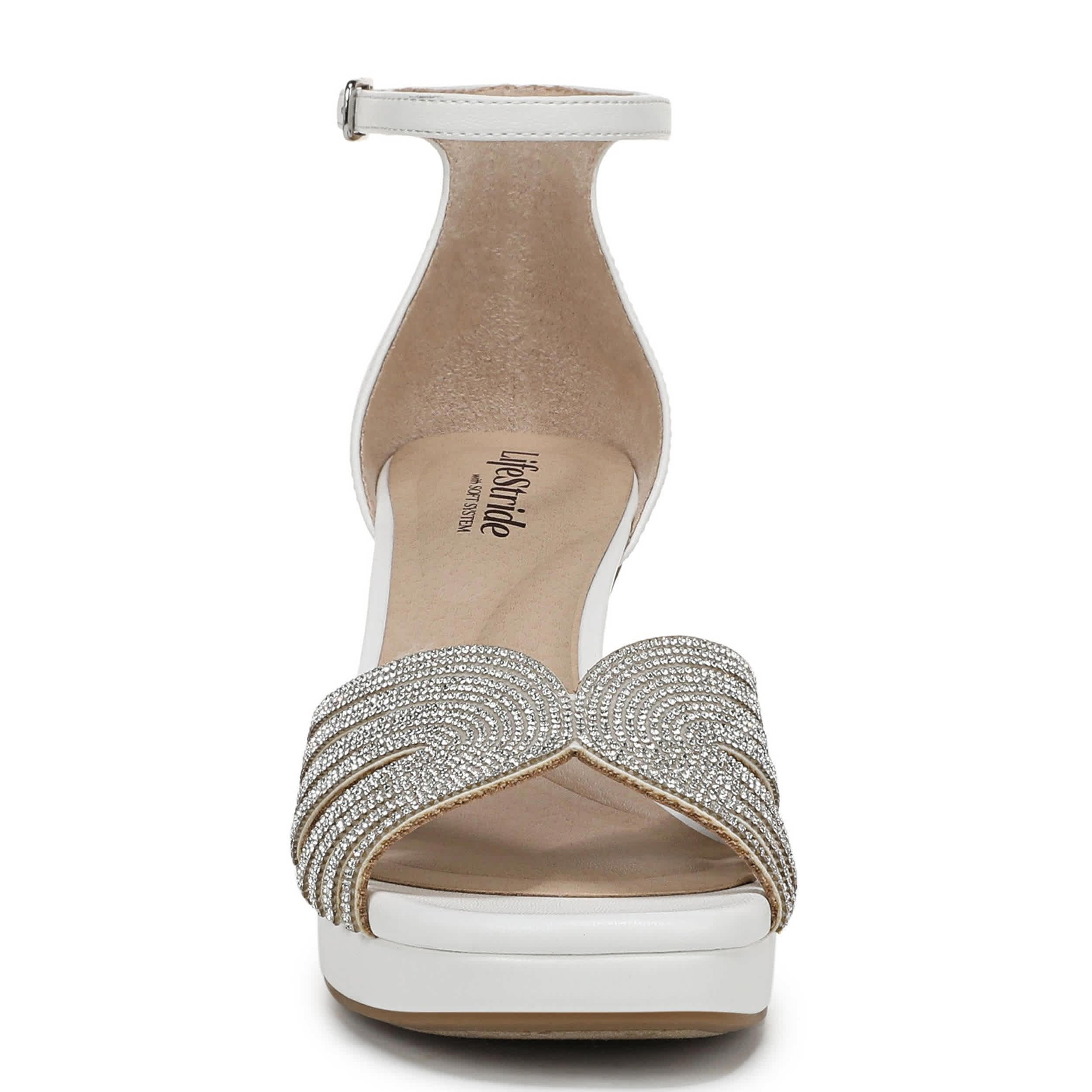 LIFESTRIDE-WOMENS GLAMOROUS SANDAL-WHITE & MED METALLIC
