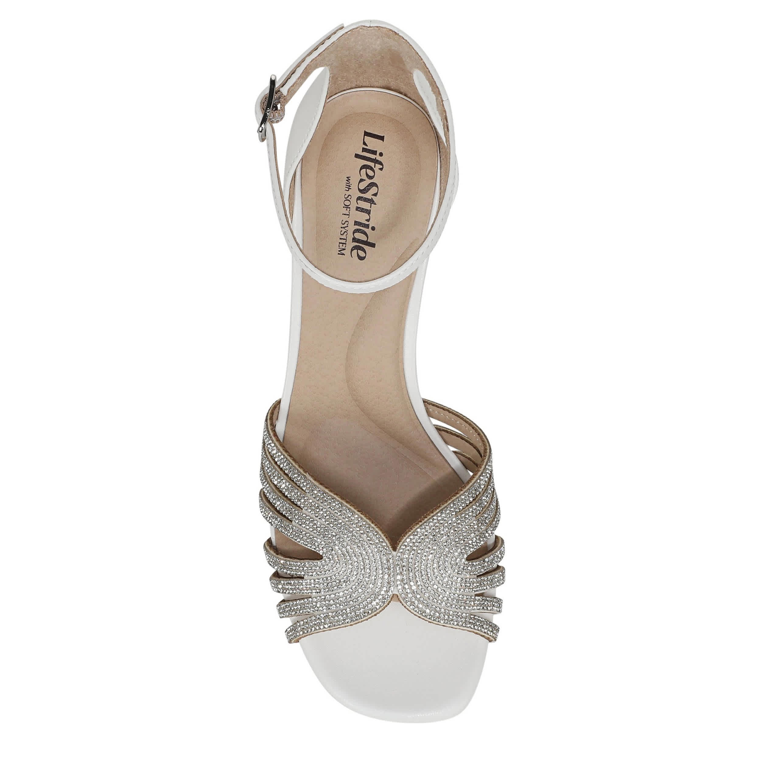 LIFESTRIDE-WOMENS GLAMOROUS SANDAL-WHITE & MED METALLIC