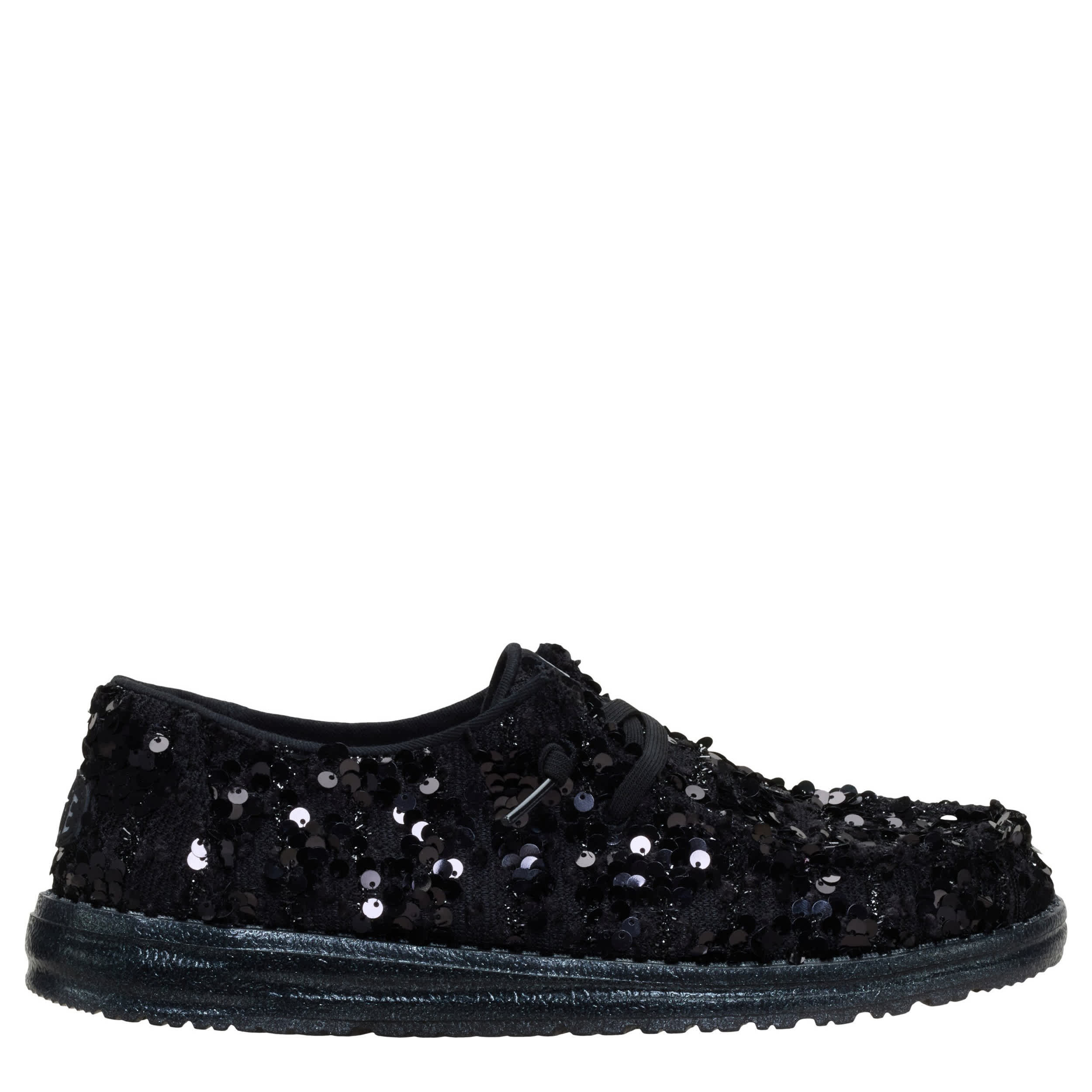 HEYDUDE-WOMENS WENDY PARTY SEQUIN SLIP ON SNEAKER-BLACK & 