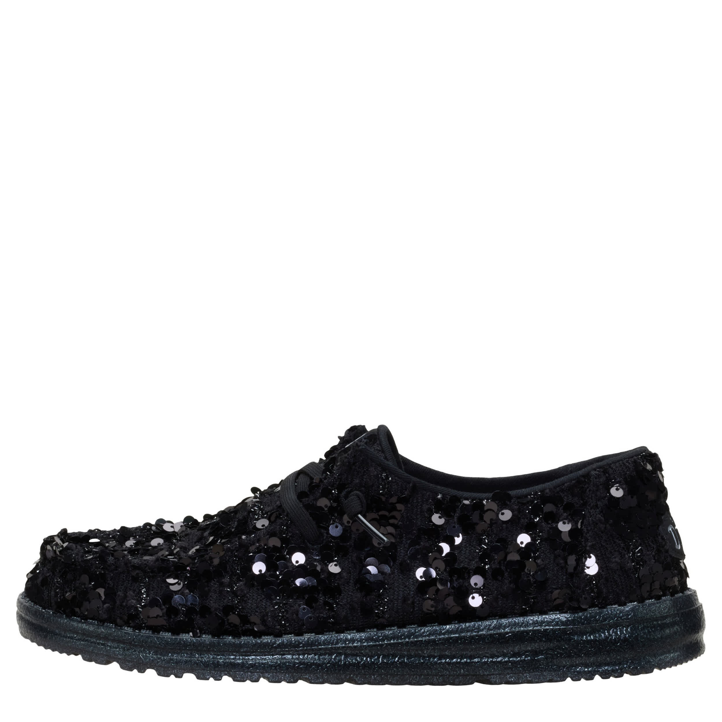 HEYDUDE-WOMENS WENDY PARTY SEQUIN SLIP ON SNEAKER-BLACK & 