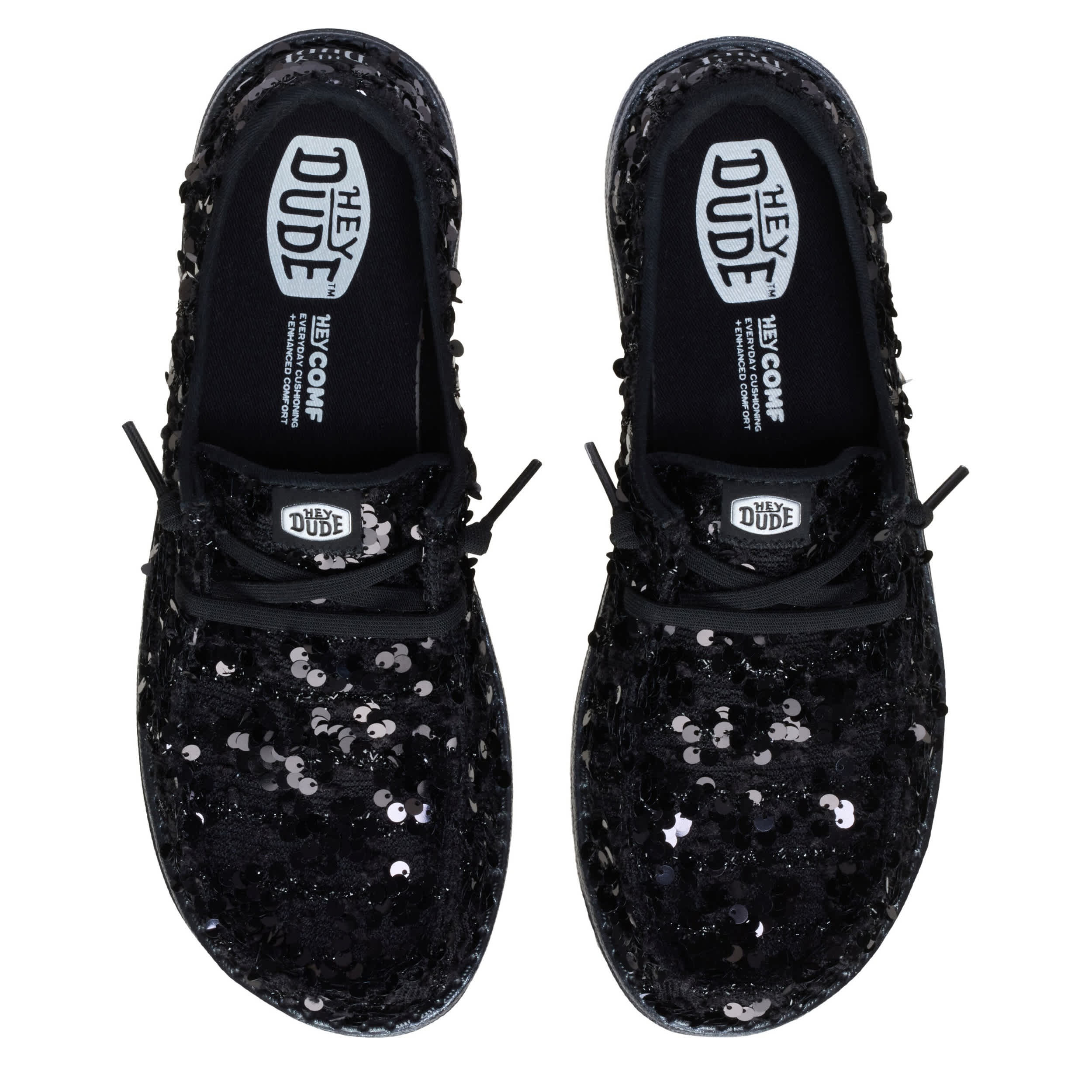 HEYDUDE-WOMENS WENDY PARTY SEQUIN SLIP ON SNEAKER-BLACK & 
