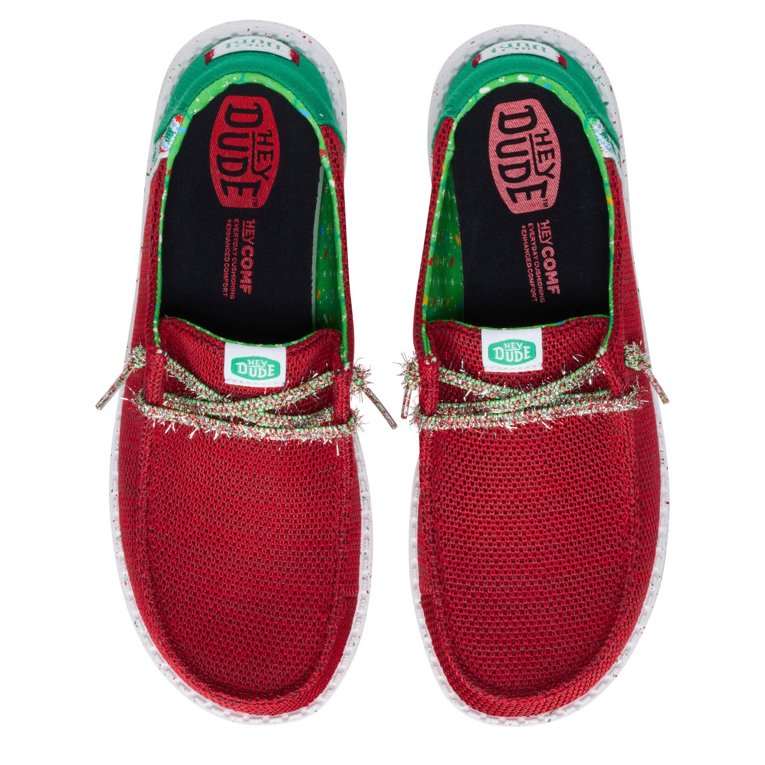HEYDUDE-WOMENS WENDY STRETCH SOX JINGLE SLIP ON SNEAKER-RED & 