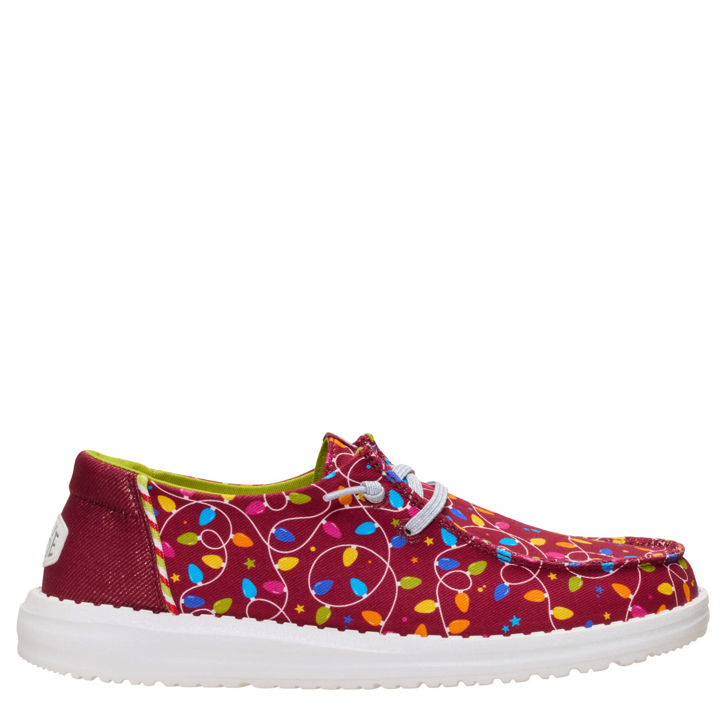 HEYDUDE-WOMENS WENDY HOLIDAY LIGHTS SLIP ON SNEAKER-RED & 
