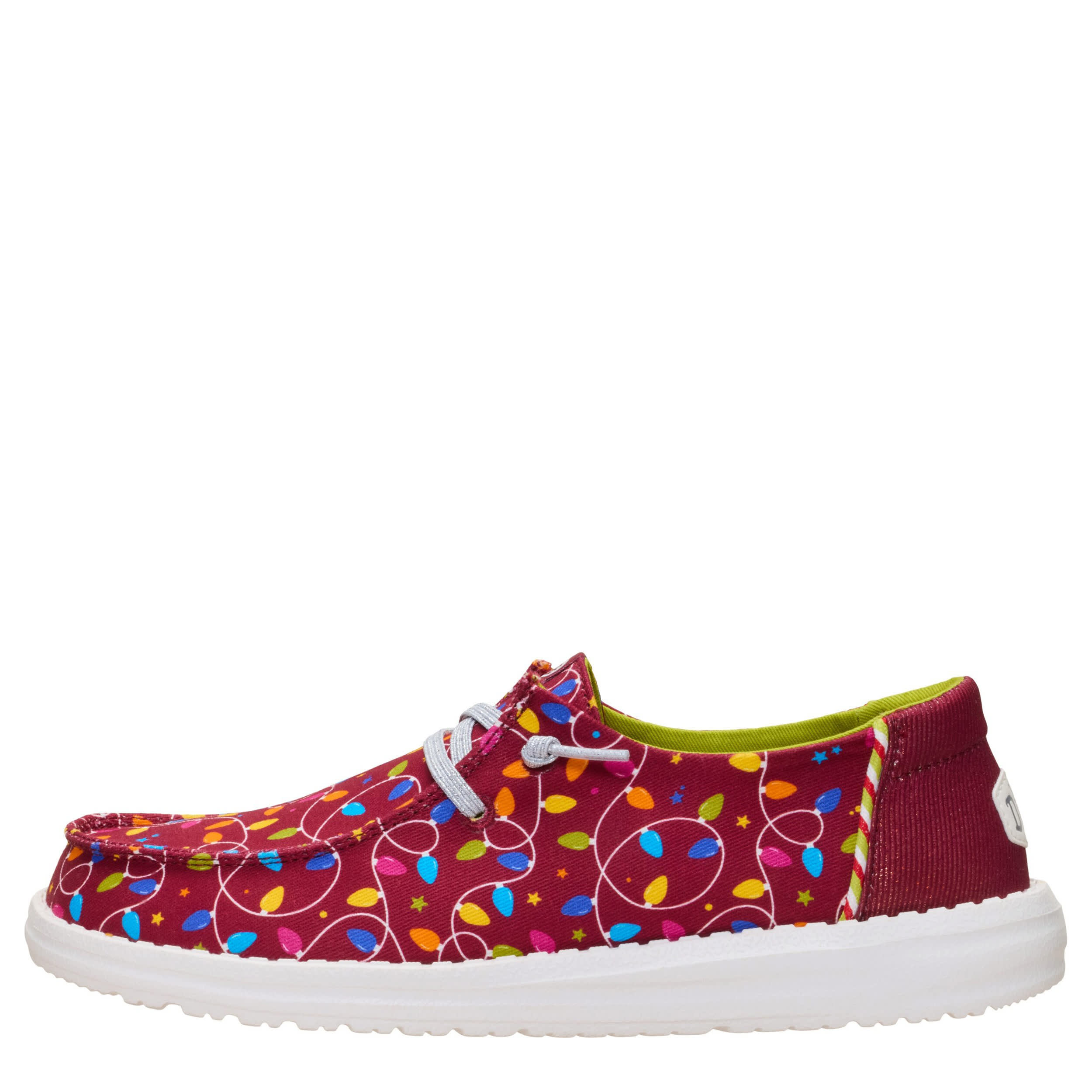 HEYDUDE-WOMENS WENDY HOLIDAY LIGHTS SLIP ON SNEAKER-RED & 