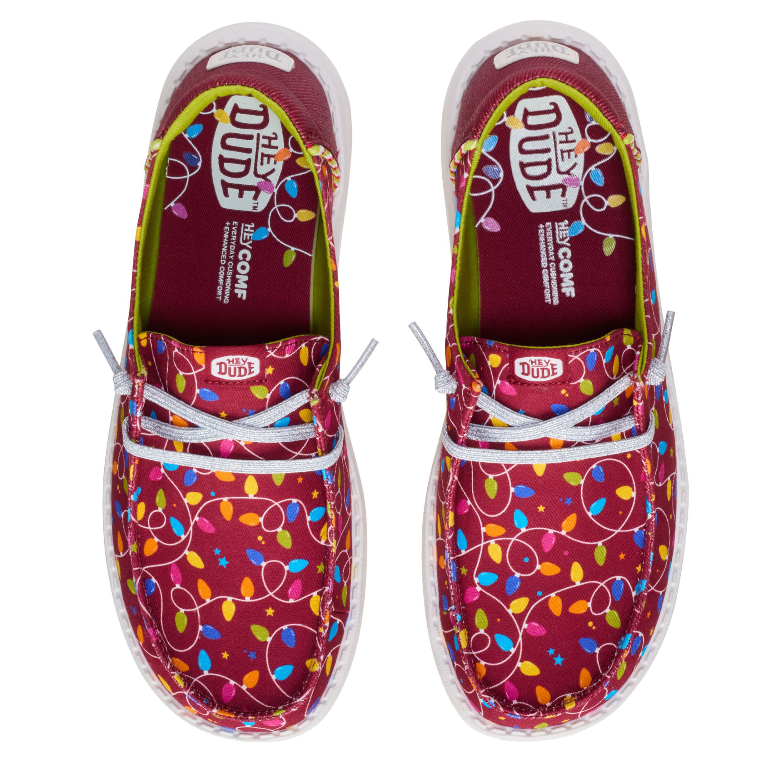 HEYDUDE-WOMENS WENDY HOLIDAY LIGHTS SLIP ON SNEAKER-RED & 