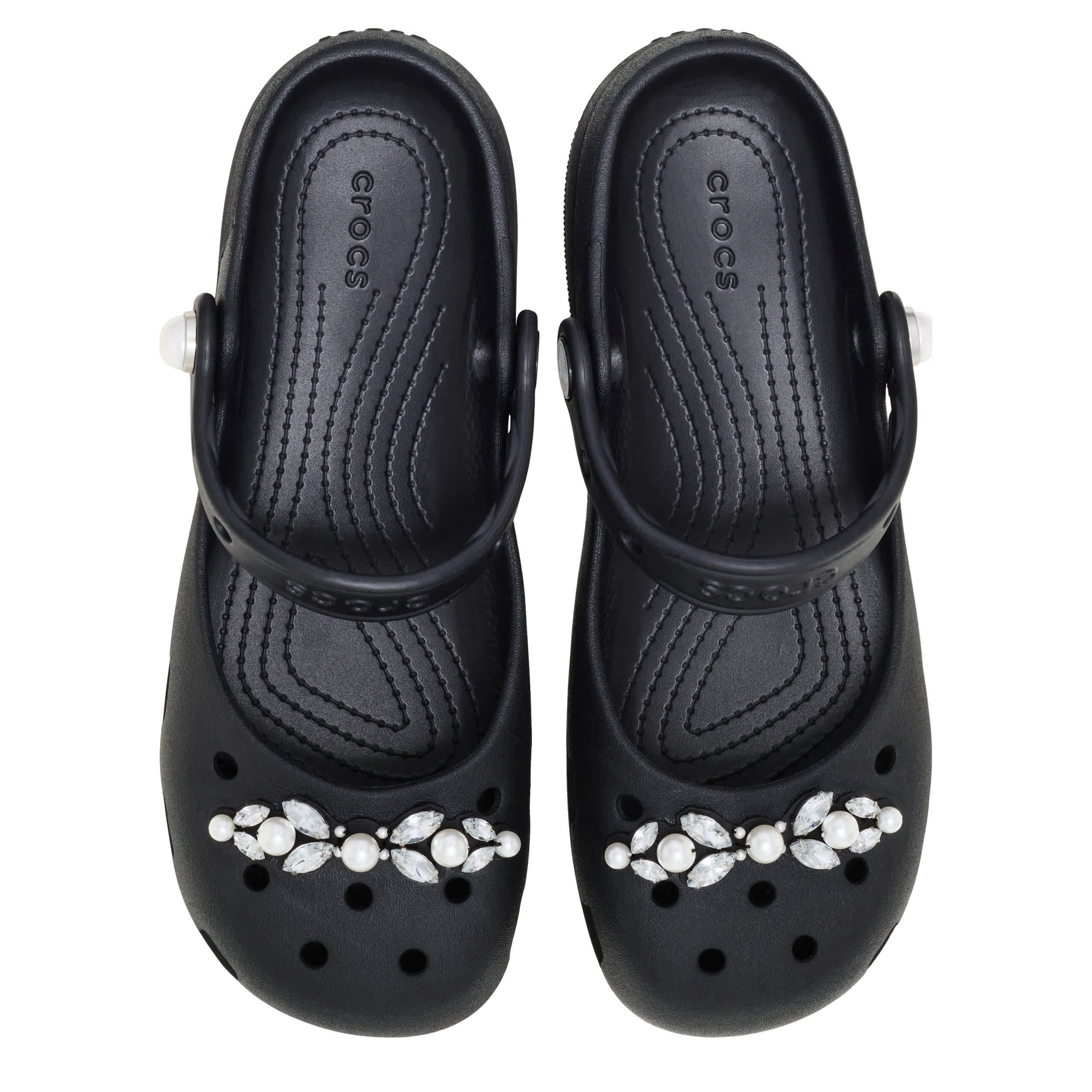 CROCS-WOMENS CLASSIC PEARLS BALLET CLOG-BLACK & SILVER