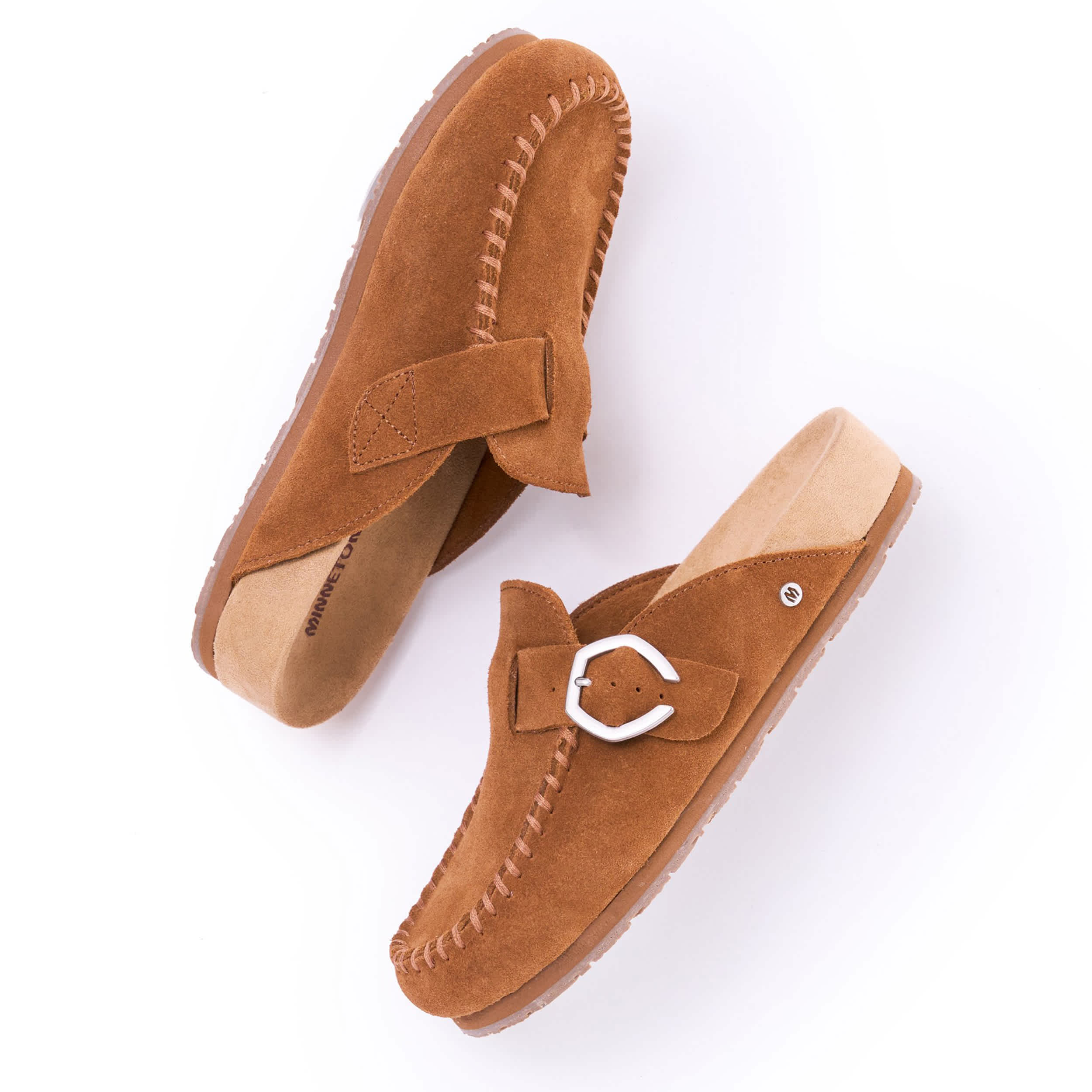 MINNETONKA-WOMENS BUCKLE CLOG-BROWN & 