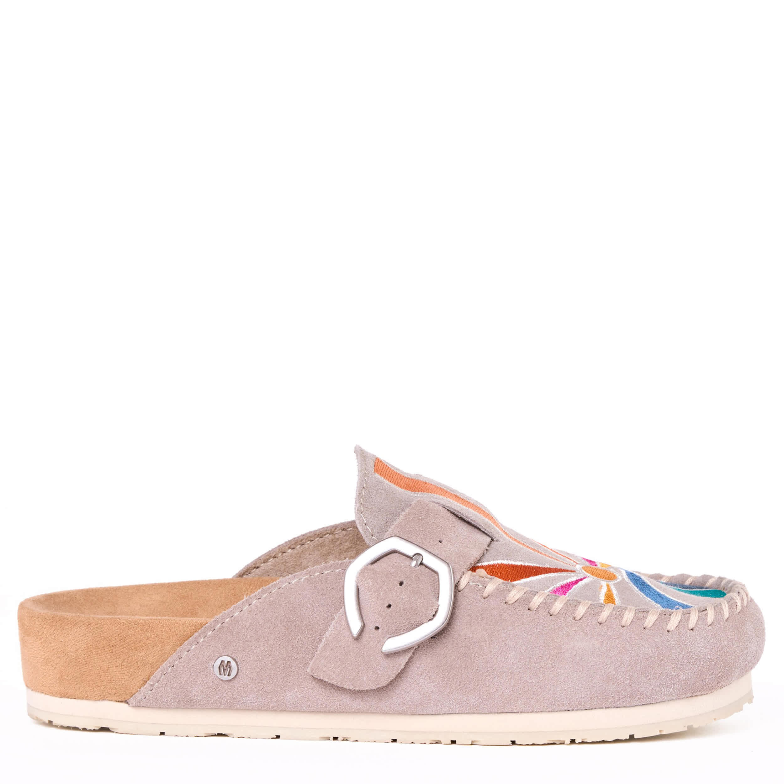 MINNETONKA-WOMENS BUCKLE CLOG-TAUPE & 