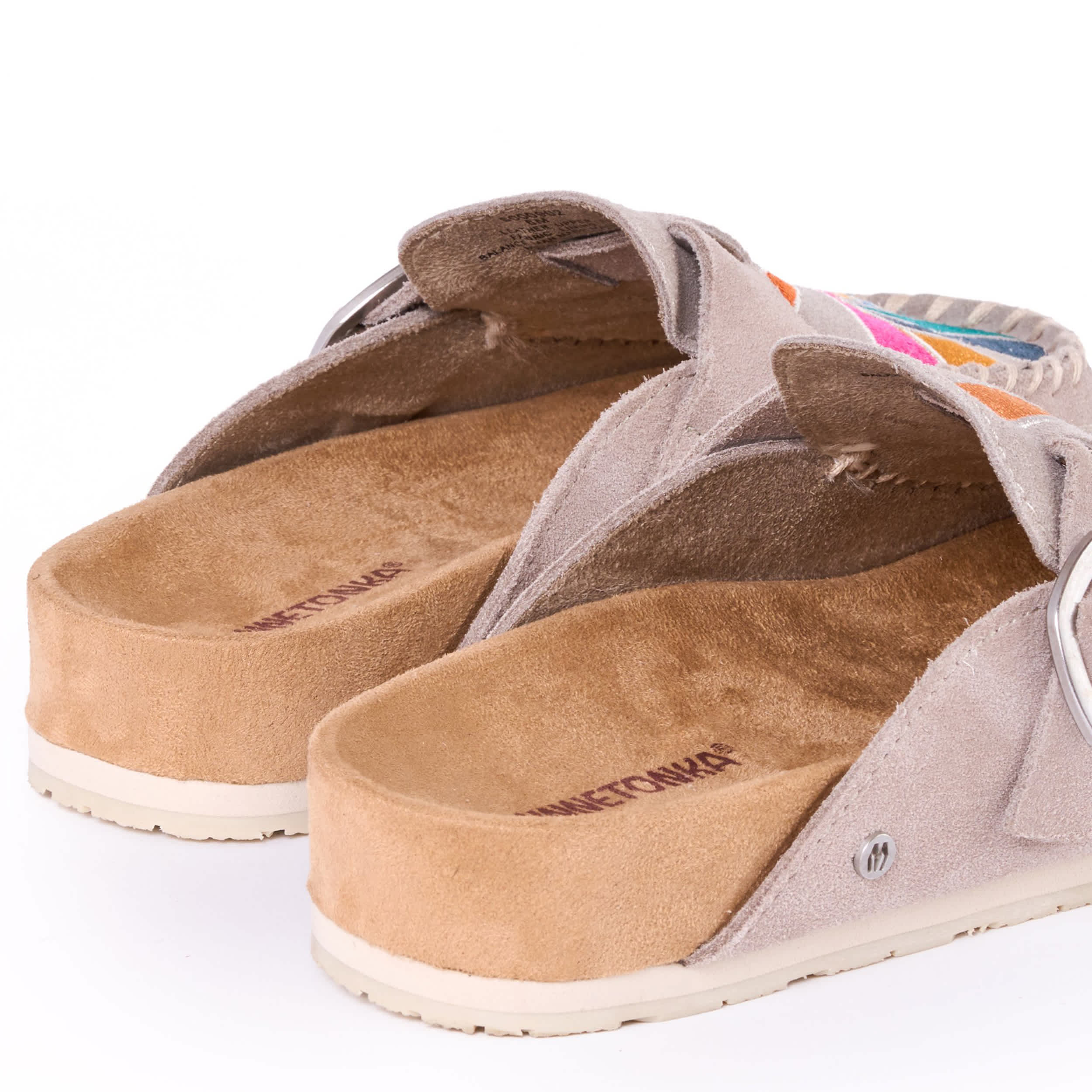 MINNETONKA-WOMENS BUCKLE CLOG-TAUPE & 