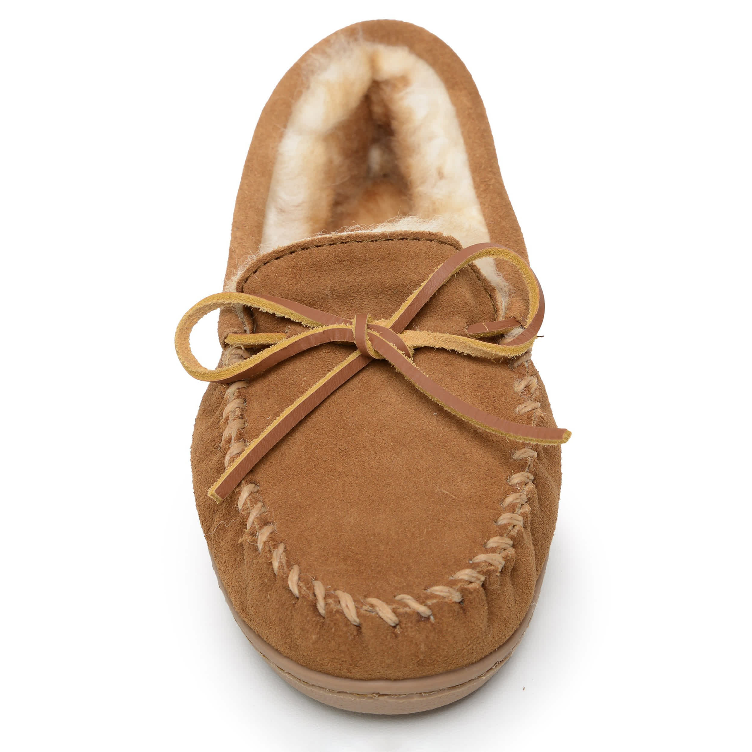 MINNETONKA-WOMENS SHEEPSKIN HARDSOLE SLIPPER-TAN & 