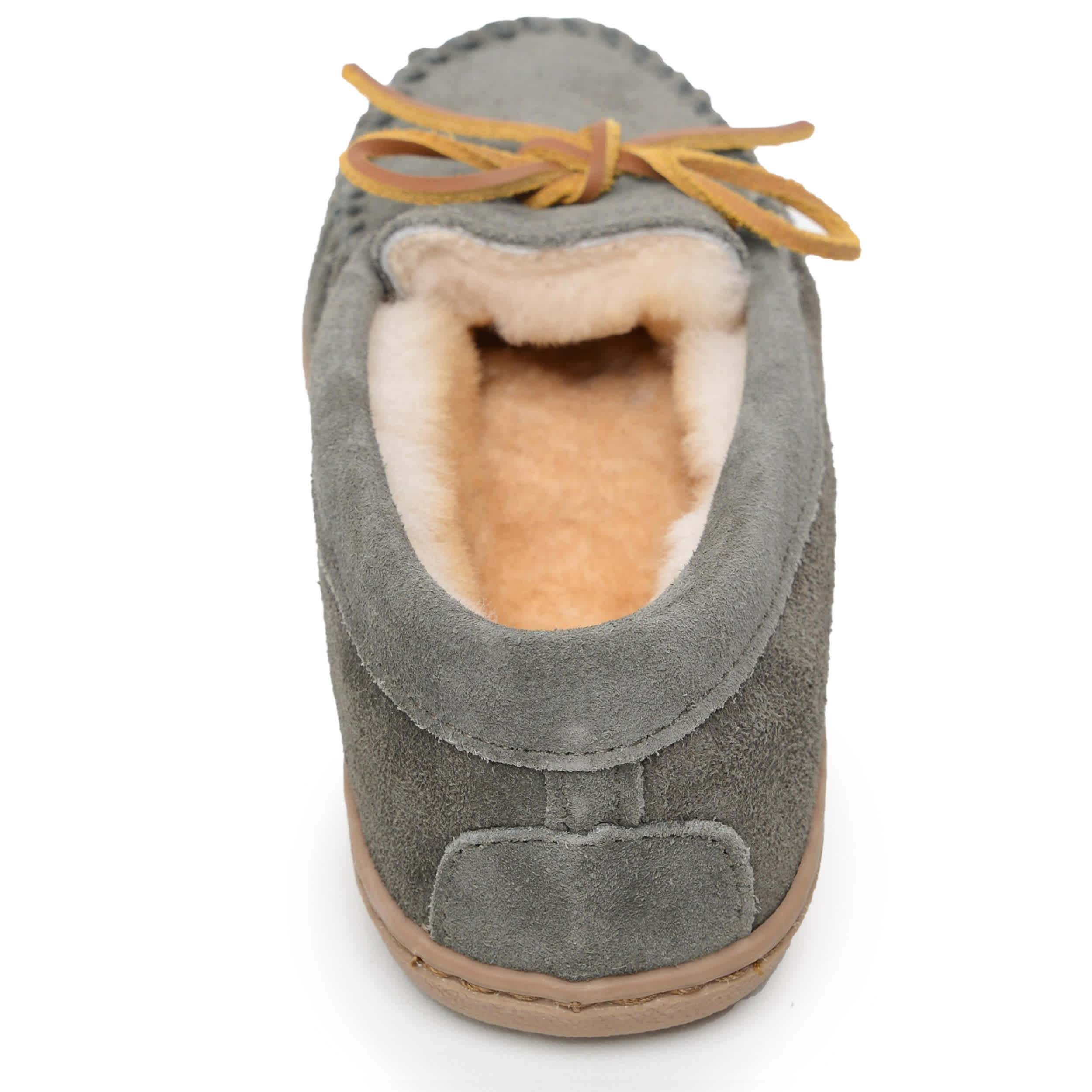 MINNETONKA-WOMENS SHEEPSKIN HARDSOLE SLIPPER-GREY & 