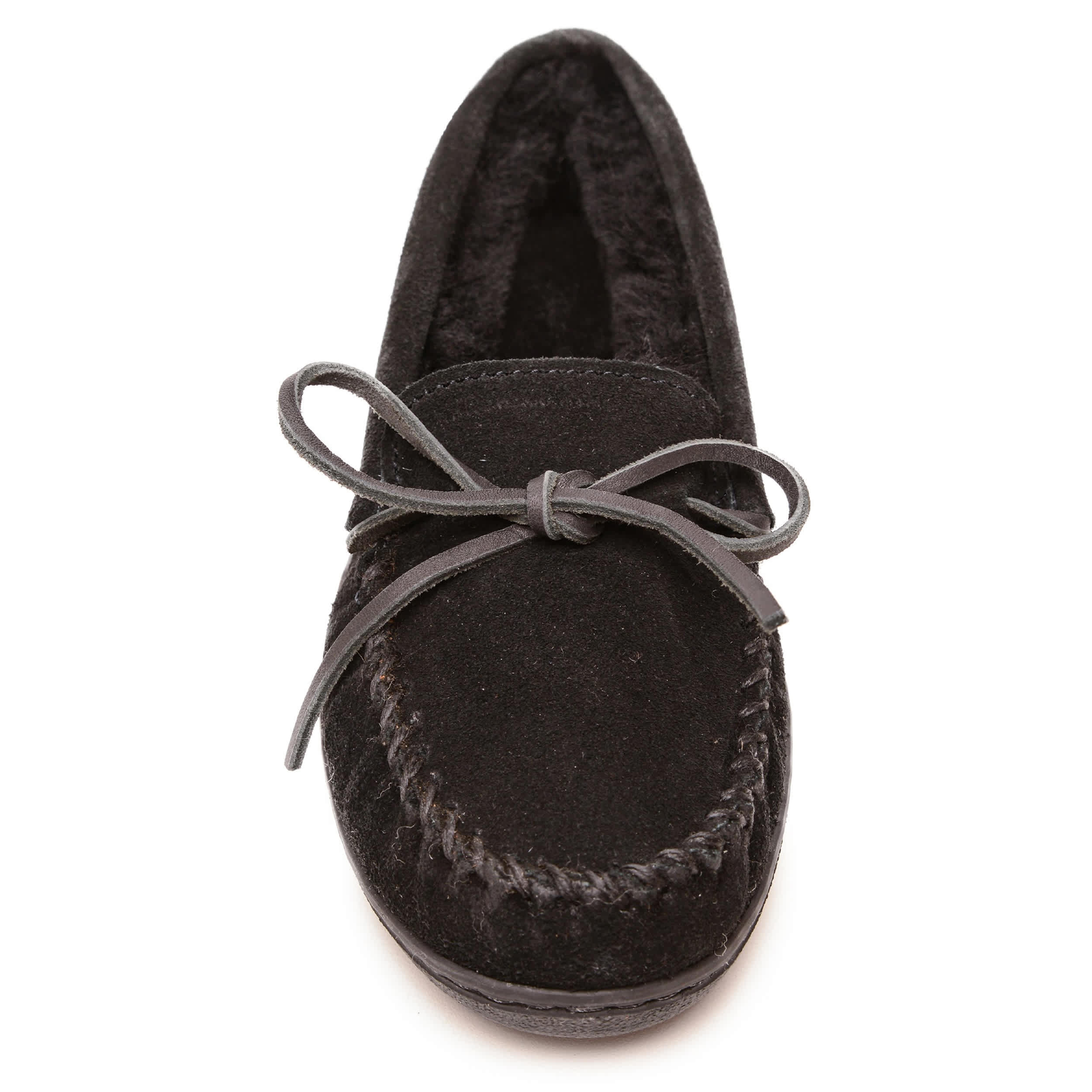 MINNETONKA-WOMENS SHEEPSKIN HARDSOLE SLIPPER-BLACK & 