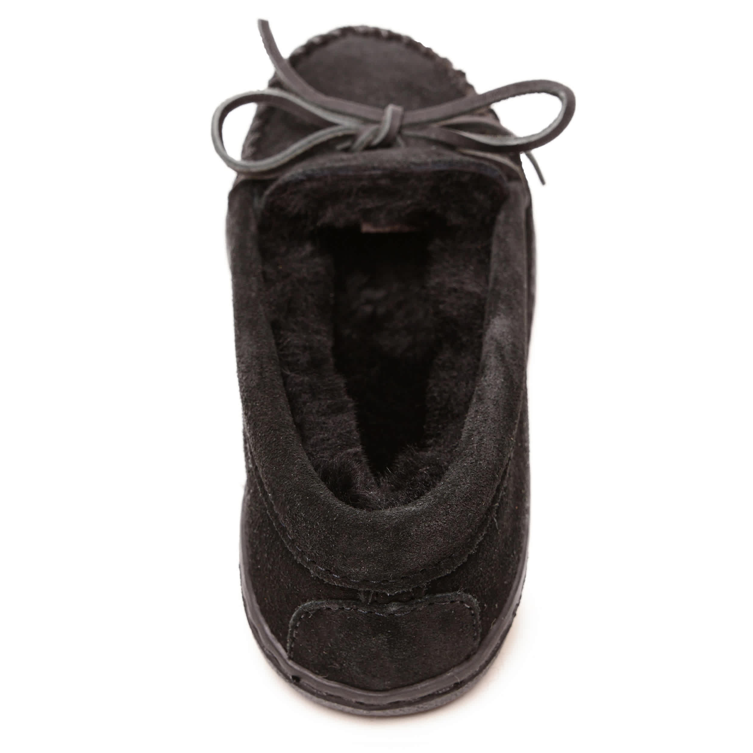 MINNETONKA-WOMENS SHEEPSKIN HARDSOLE SLIPPER-BLACK & 