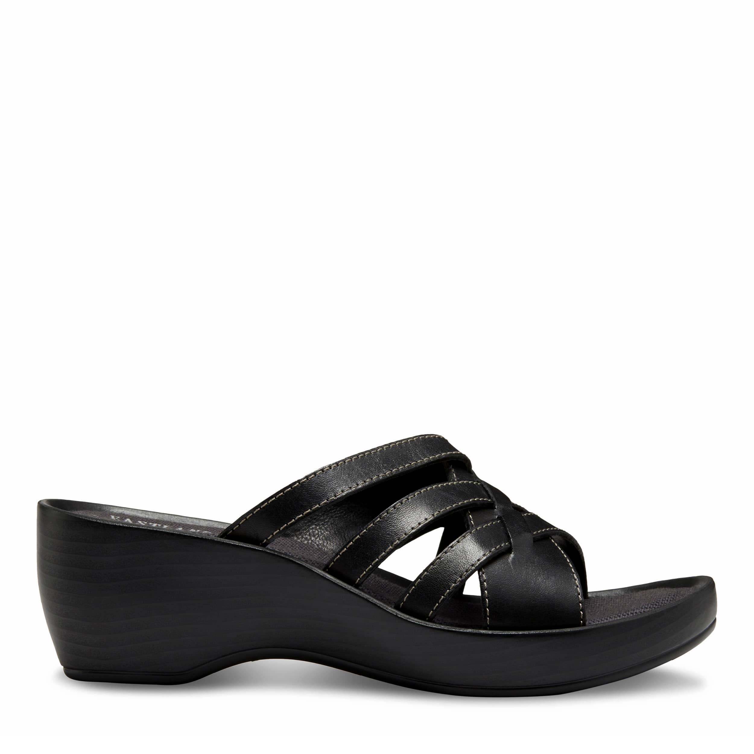 EASTLAND-WOMENS POPPY WEDGE SANDAL-BLACK & 