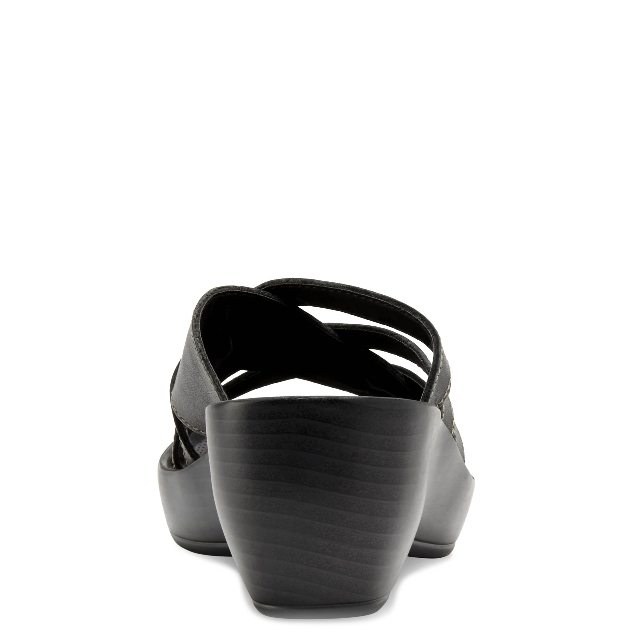 EASTLAND-WOMENS POPPY WEDGE SANDAL-BLACK & 