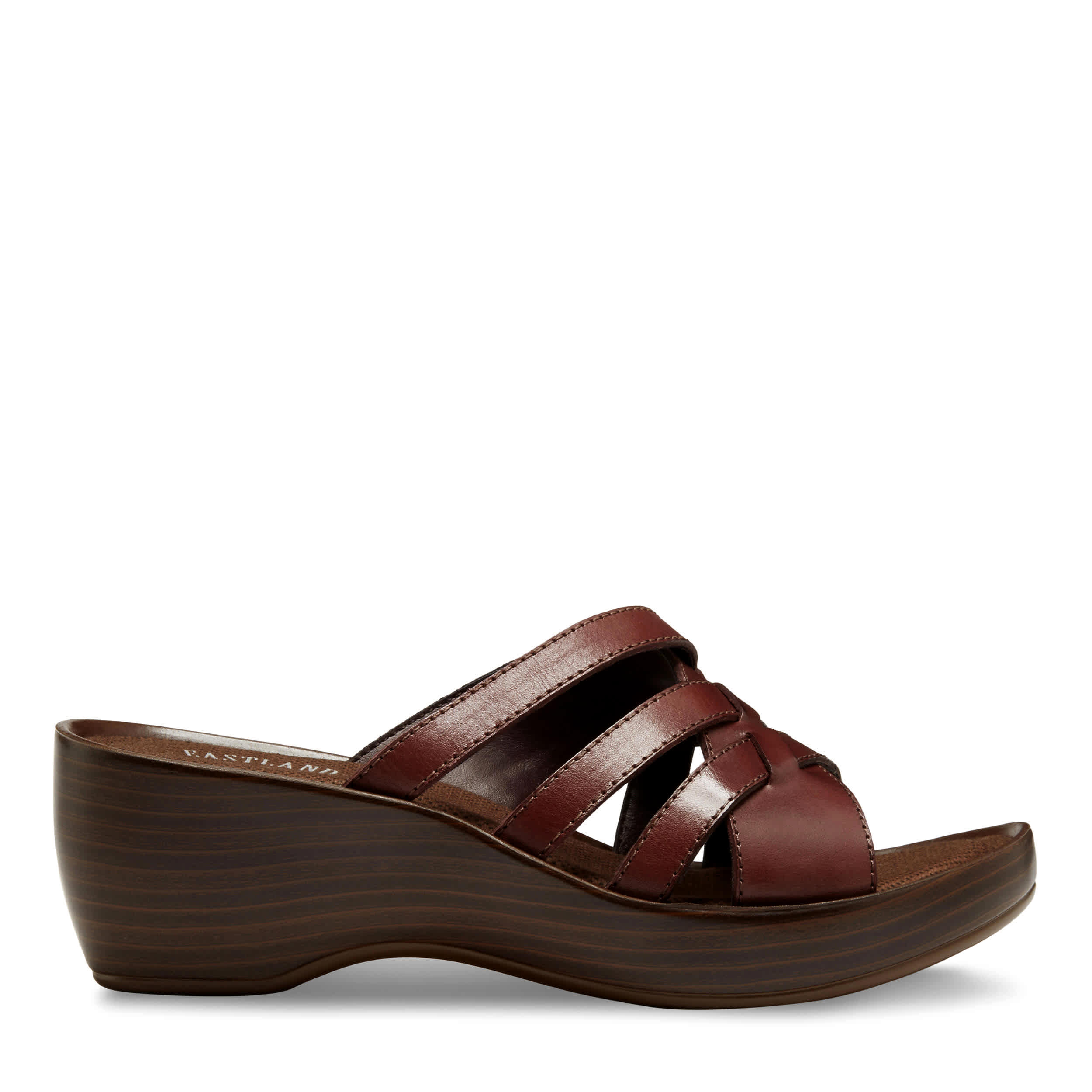 EASTLAND-WOMENS POPPY WEDGE SANDAL-DARK BROWN & 