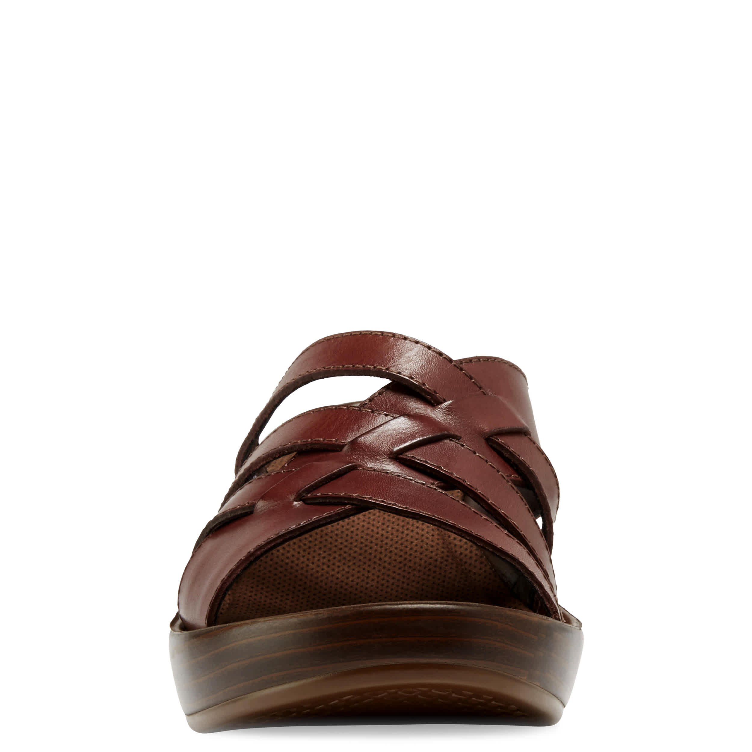 EASTLAND-WOMENS POPPY WEDGE SANDAL-DARK BROWN & 