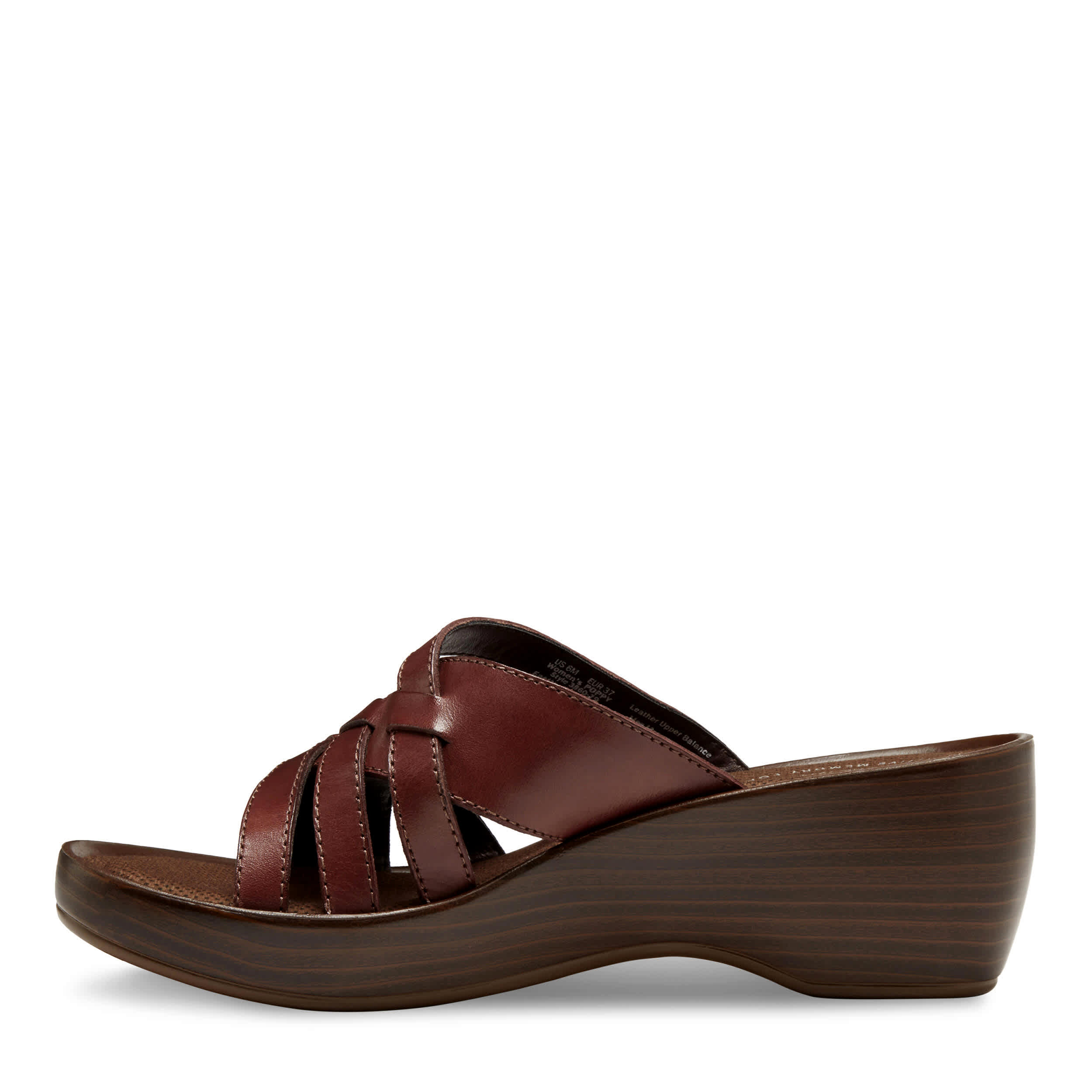 EASTLAND-WOMENS POPPY WEDGE SANDAL-DARK BROWN & 