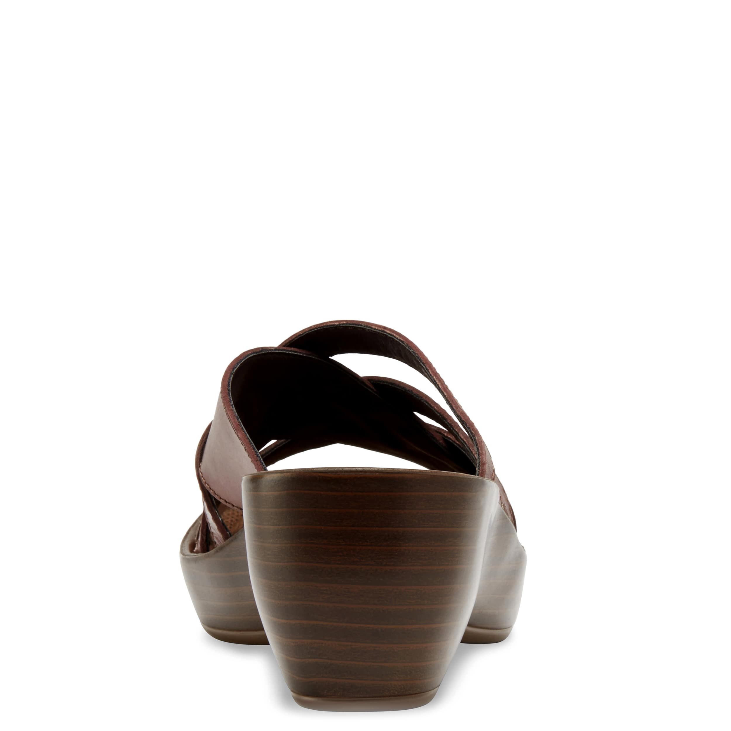 EASTLAND-WOMENS POPPY WEDGE SANDAL-DARK BROWN & 