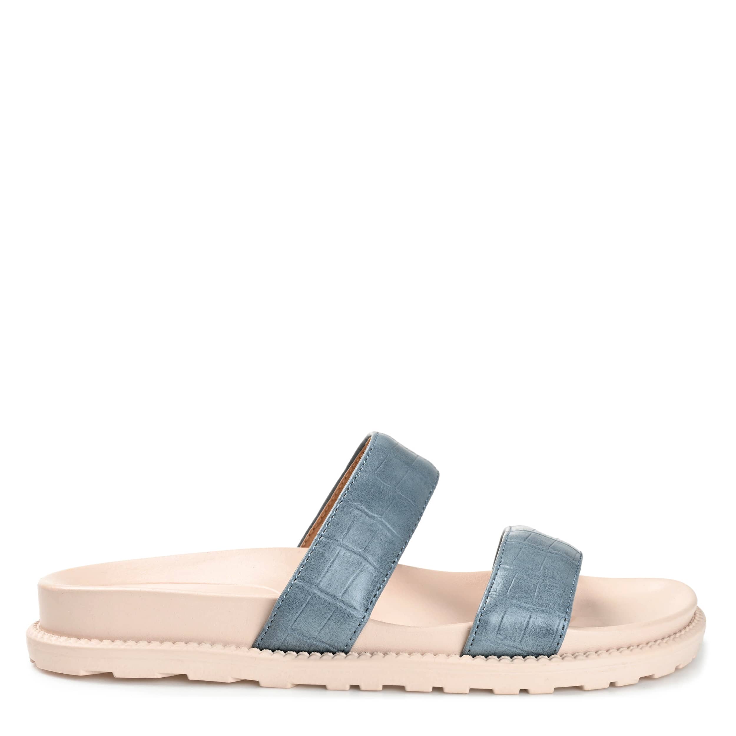 JOURNEE COLLECTION-WOMENS STELLINA FOOTBED SLIDE-BLUE & 