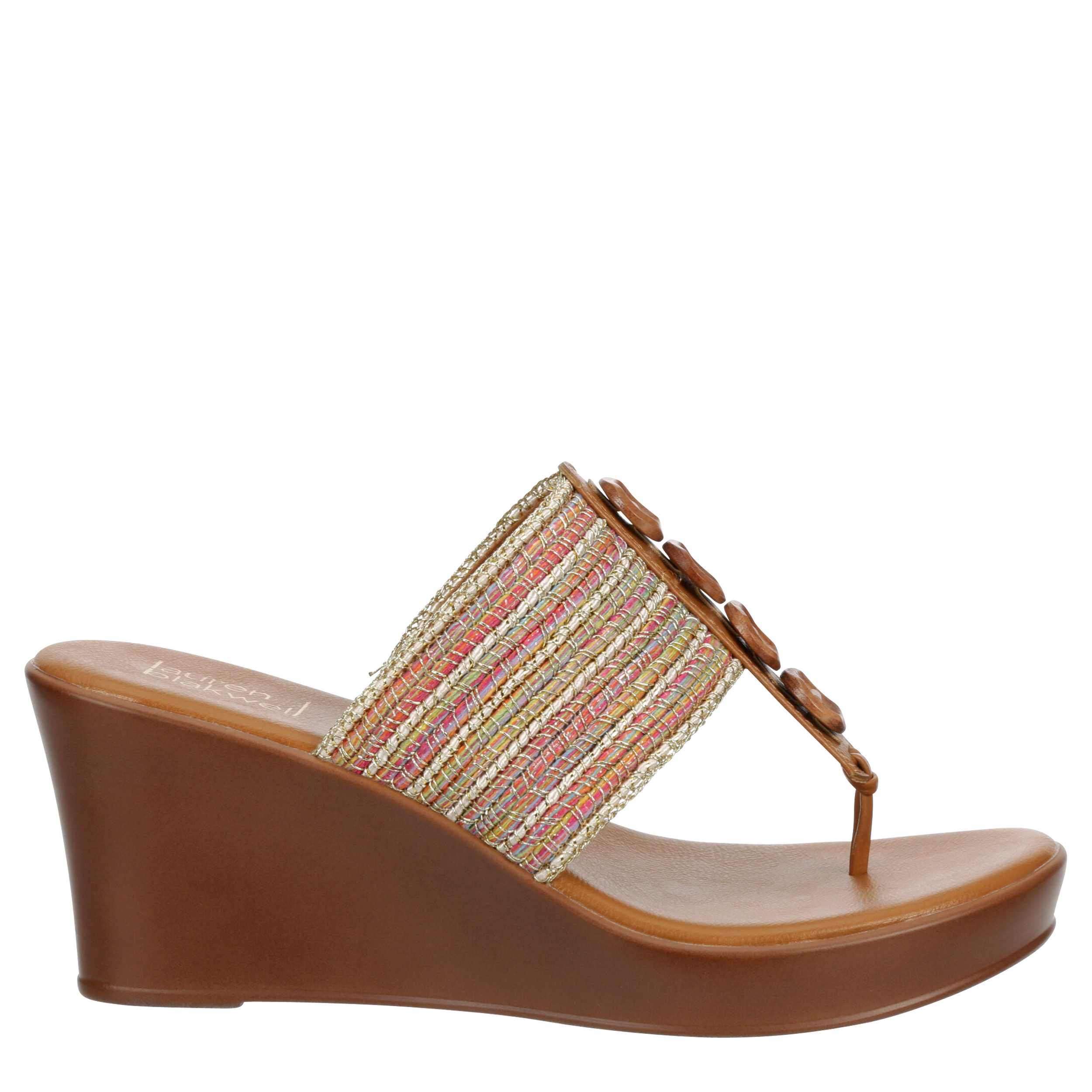 LAUREN BLAKWELL WOMENS MAHOGANY WEDGE SANDAL - TAN
