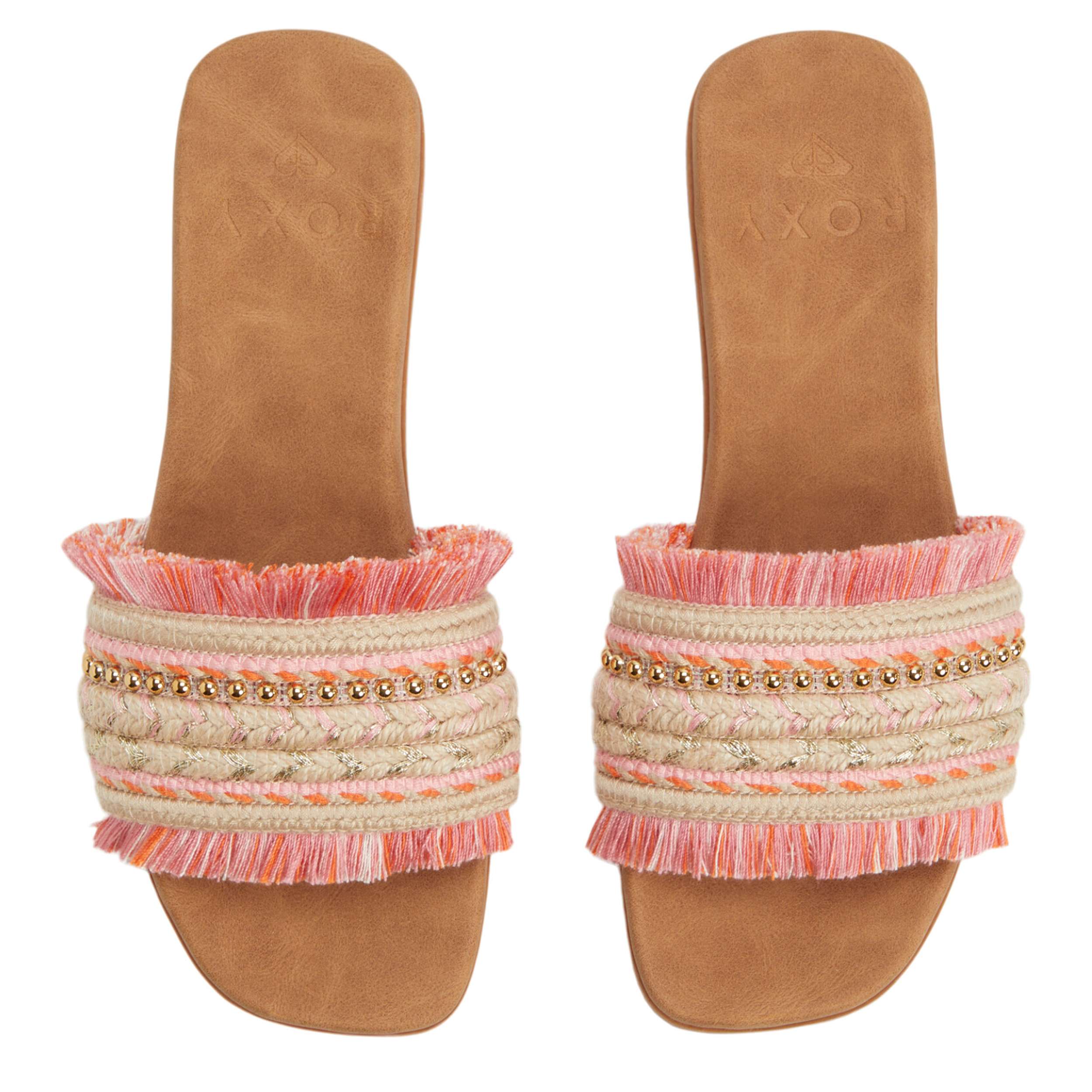 ROXY-WOMENS POSITANO FLAT SANDAL-PINK & MULTICOLOR