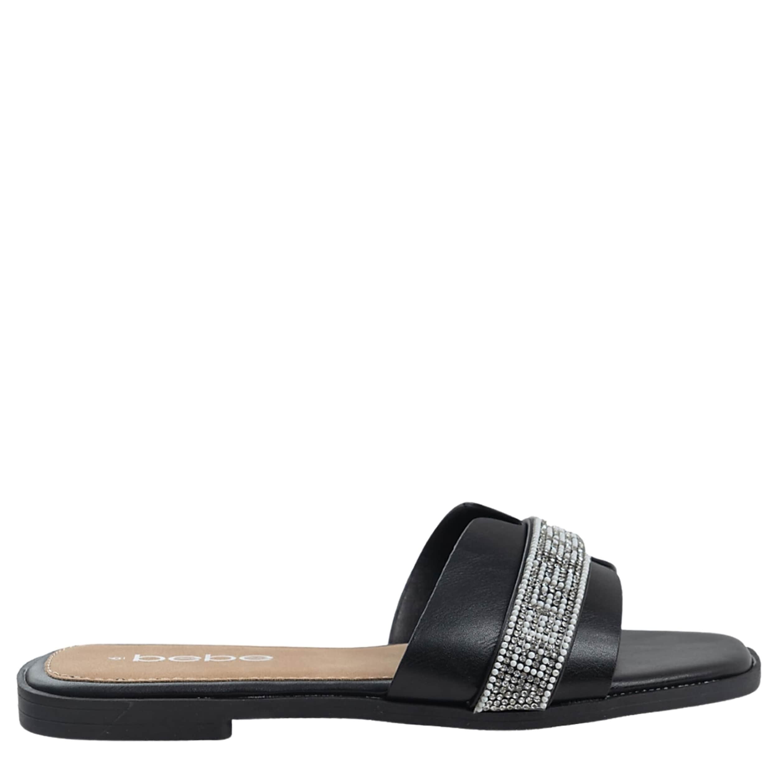 BEBE-WOMENS AMARA SLIDE SANDAL-BLACK & WHITE