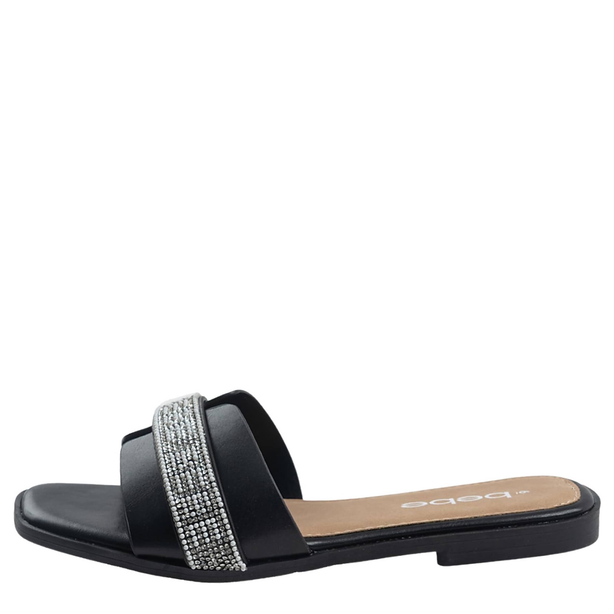 BEBE-WOMENS AMARA SLIDE SANDAL-BLACK & WHITE