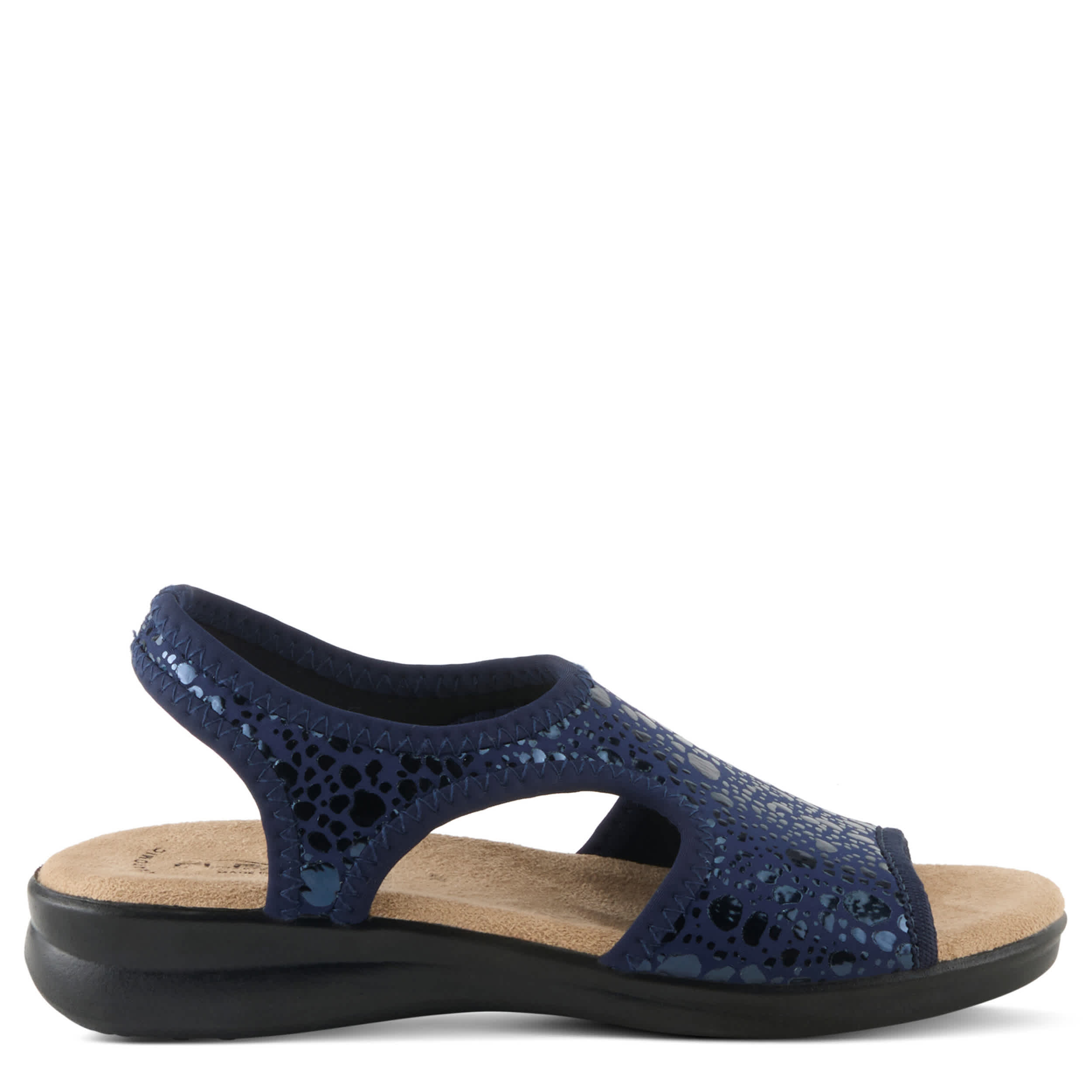 Flexus-WOMENS NYAMAN-CRACKLE FLAT SANDAL-NAVY & 