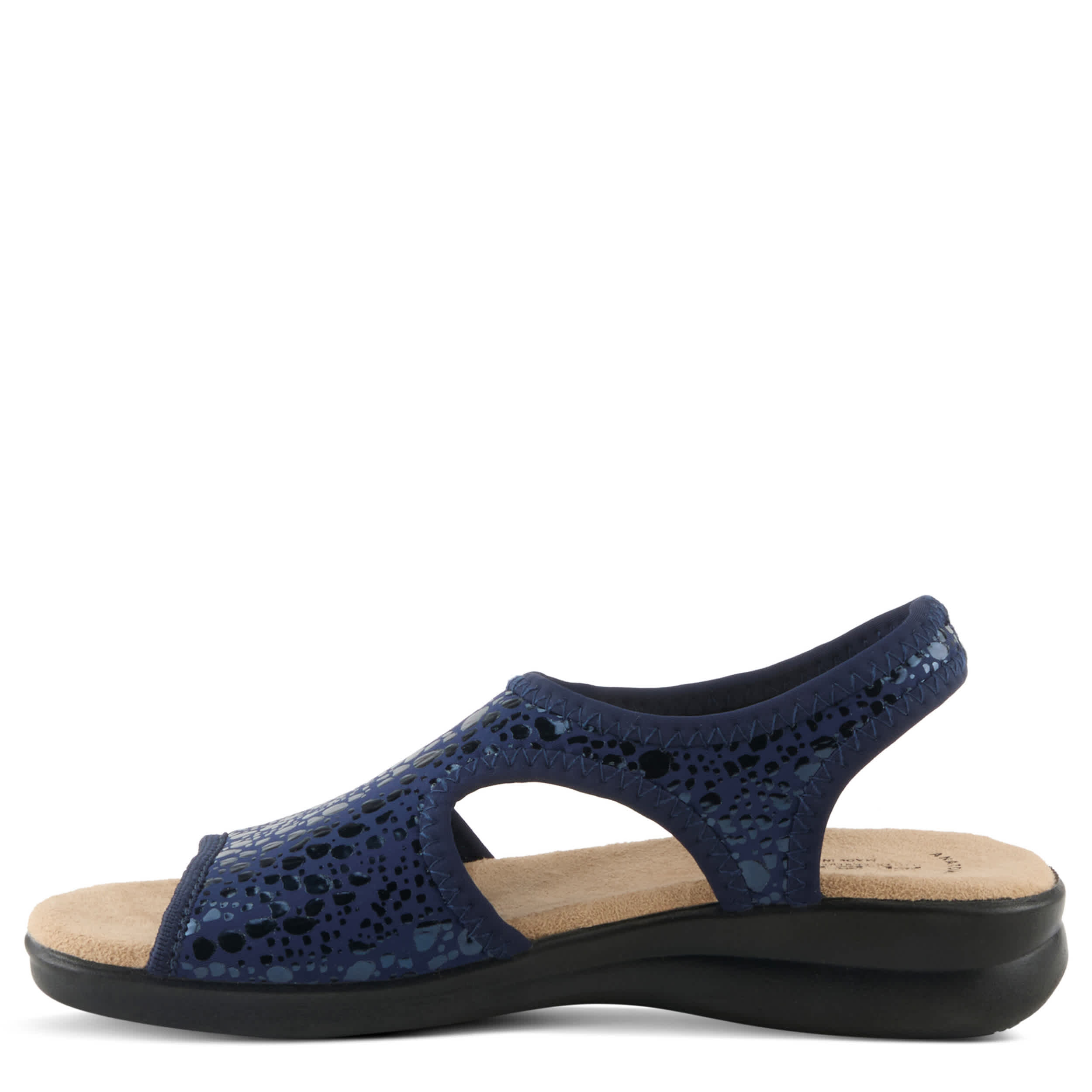 Flexus-WOMENS NYAMAN-CRACKLE FLAT SANDAL-NAVY & 