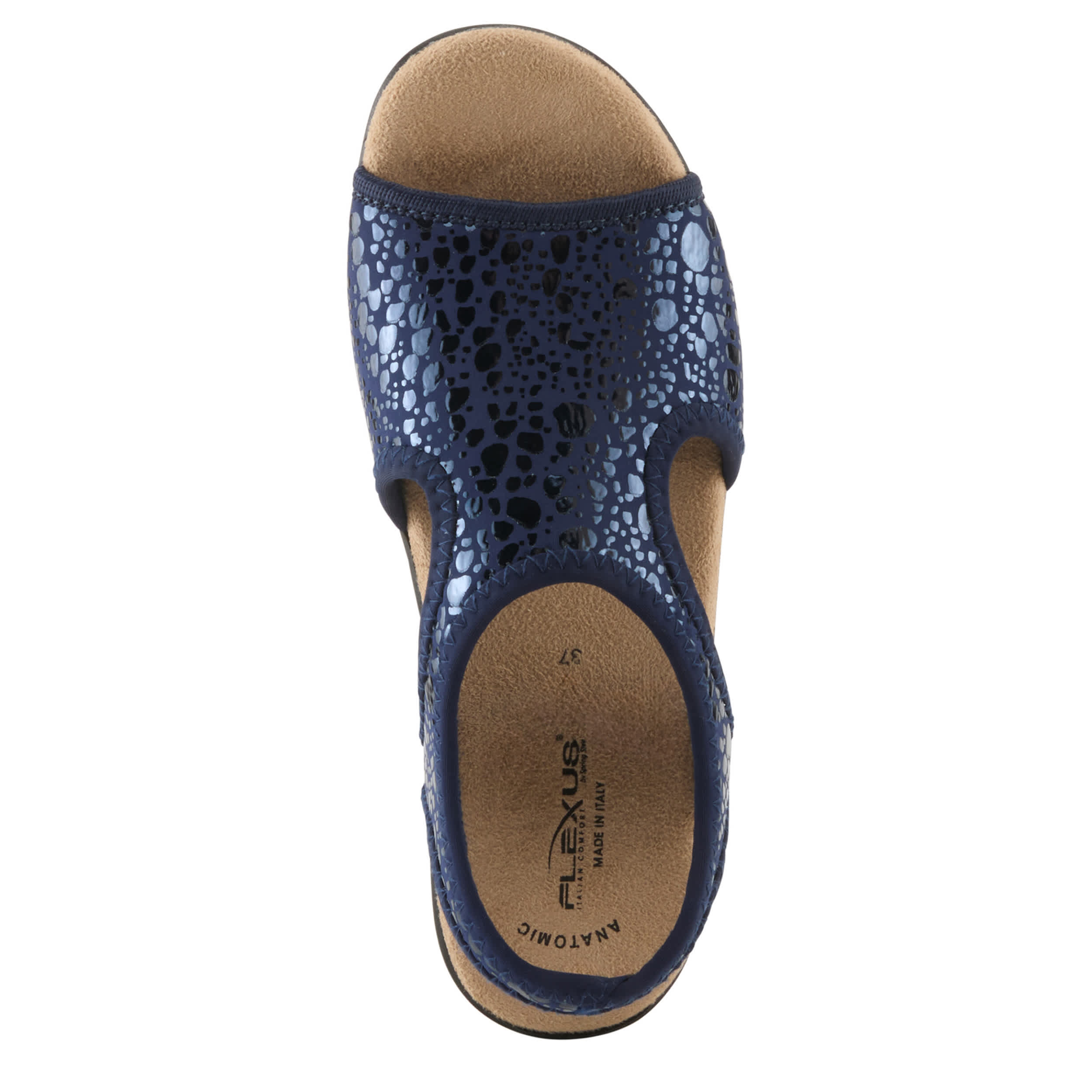 Flexus-WOMENS NYAMAN-CRACKLE FLAT SANDAL-NAVY & 