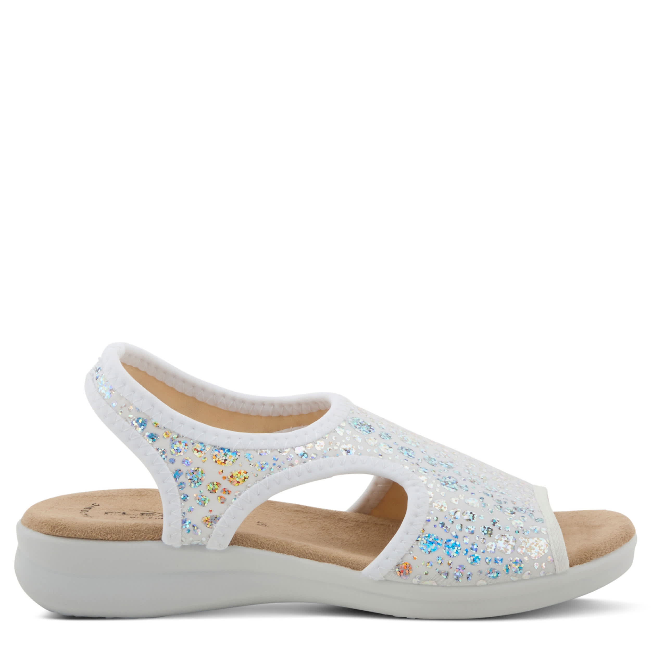 Flexus-WOMENS NYAMAN-CRACKLE FLAT SANDAL-SILVER & 