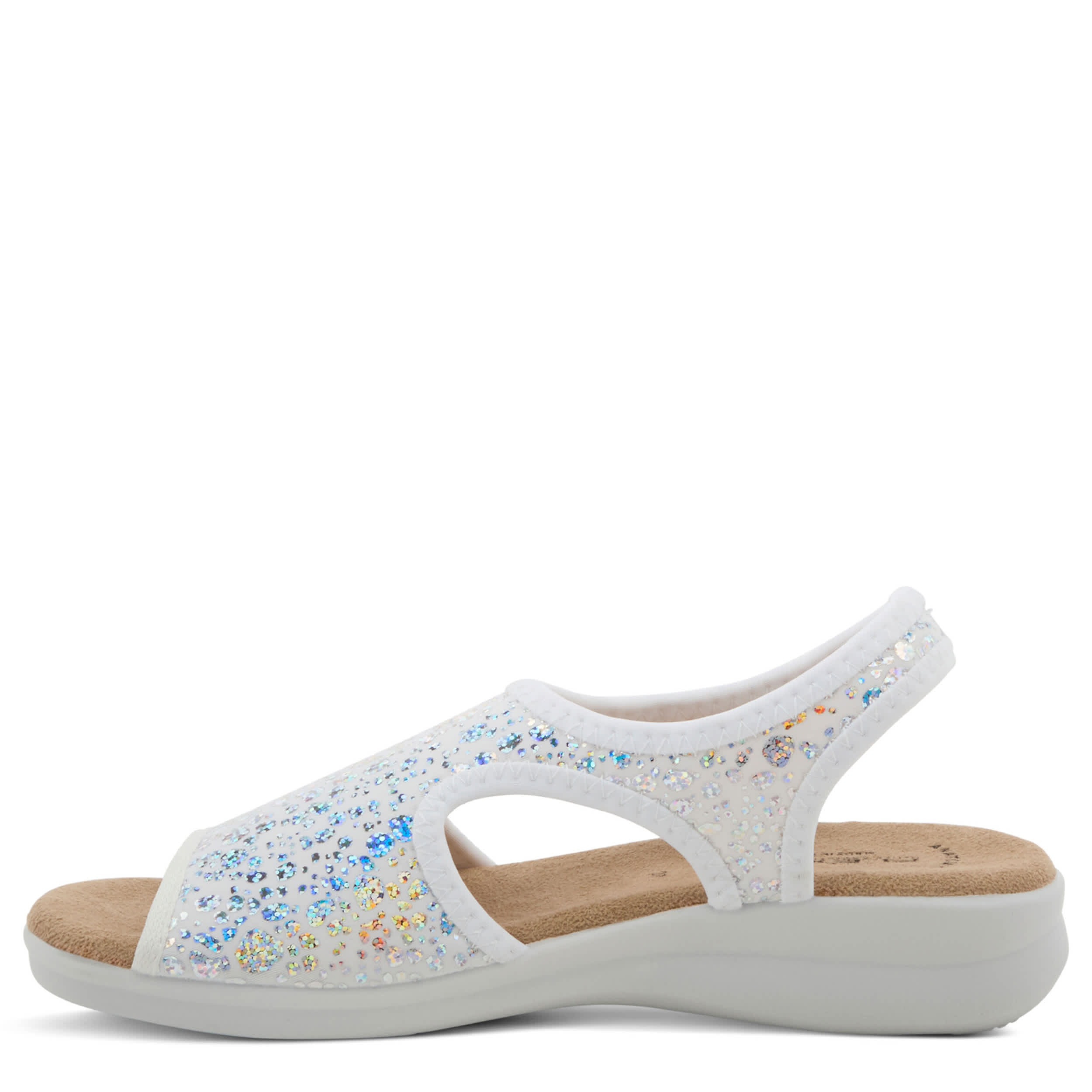 Flexus-WOMENS NYAMAN-CRACKLE FLAT SANDAL-SILVER & 
